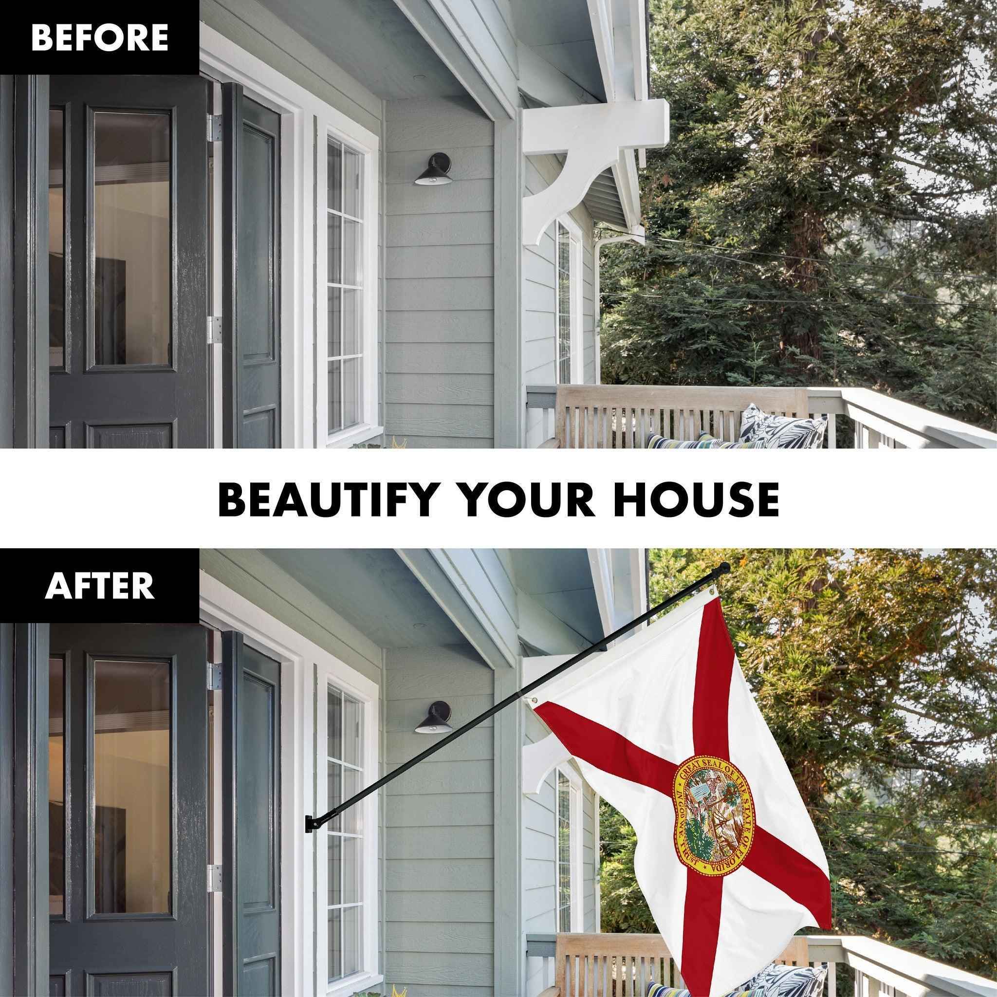 G128 Combo Pack: 5 Ft Tangle Free Aluminum Spinning Flagpole (Black) & Florida FL State Flag 2x3 Ft, StormFlyer Series Embroidered 220GSM Spun Polyester | Pole with Flag Included