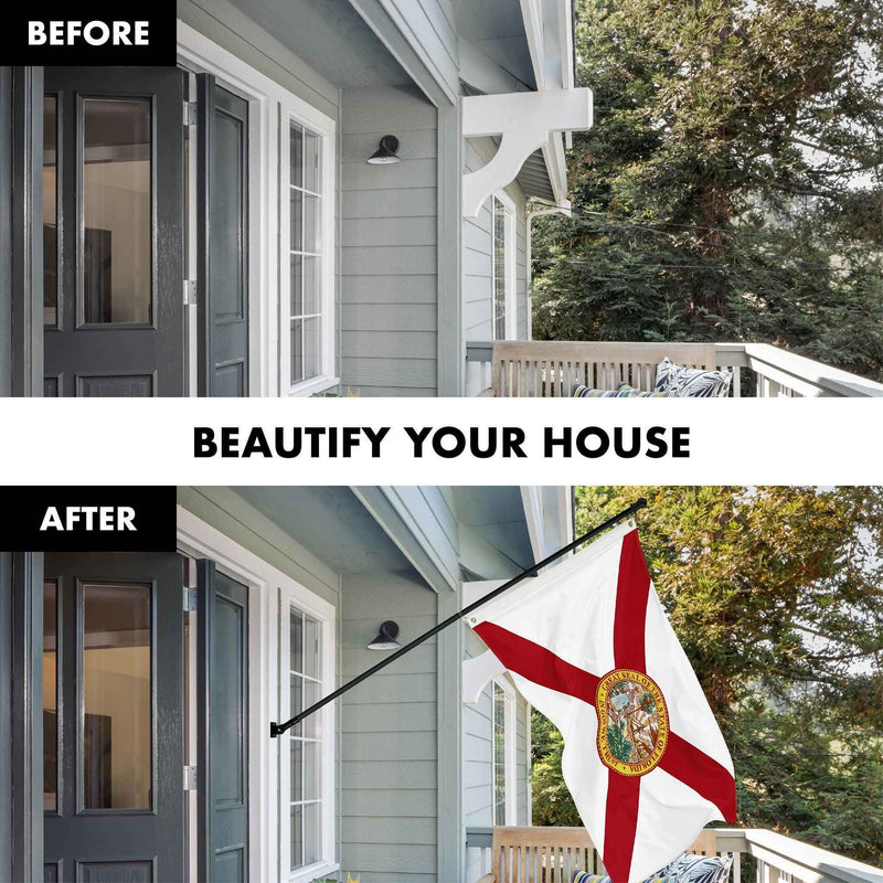 G128 Combo Pack: 5 Ft Tangle Free Aluminum Spinning Flagpole (Black) & Florida FL State Flag 2x3 Ft, StormFlyer Series Embroidered 220GSM Spun Polyester | Pole with Flag Included