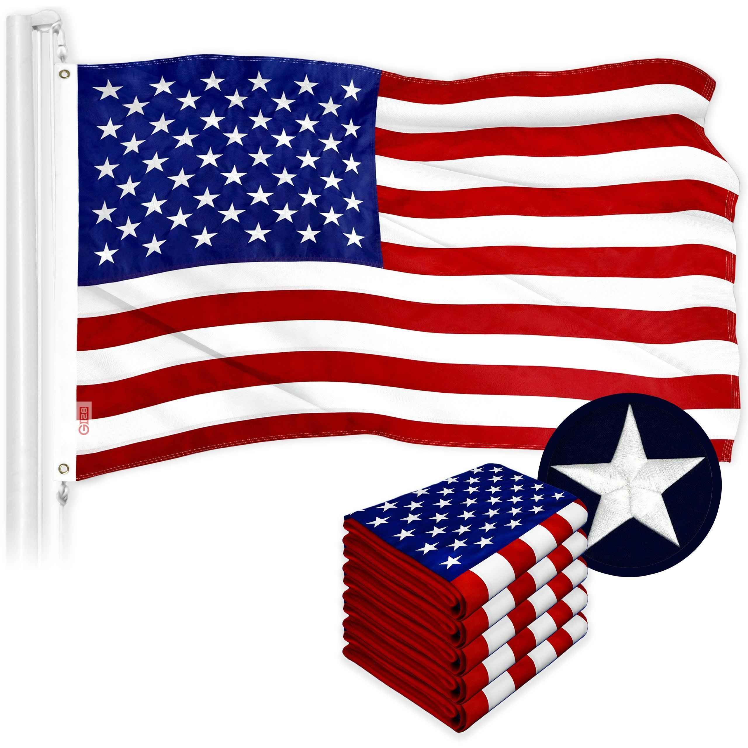 G128 5 Pack: American USA Flag | 16x24 In | ToughWeave Series Embroidered 300D Polyester | Country Flag, Embroidered Stars, Sewn Stripes, Indoor/Outdoor, Brass Grommets