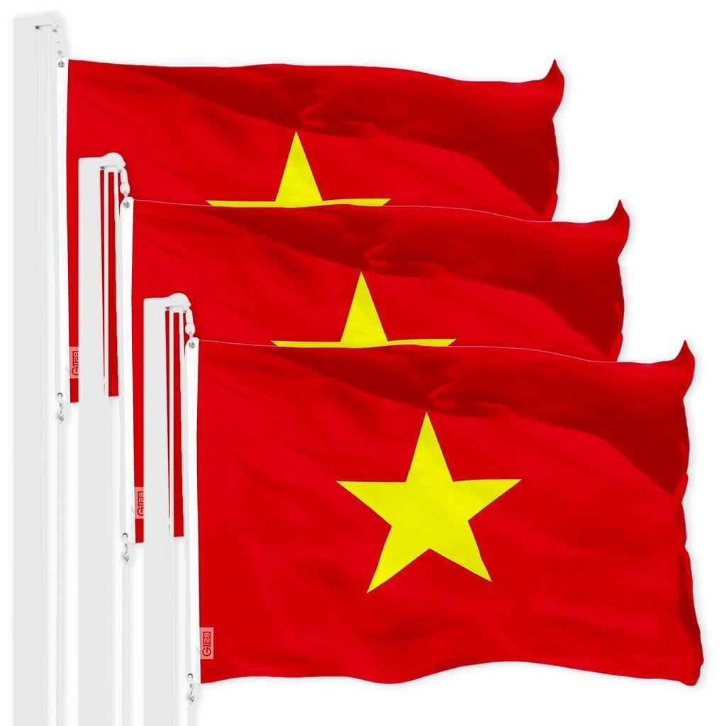 G128 3 Pack: Vietnam Vietnamese Flag | 3x5 Ft | LiteWeave Pro Series Printed 150D Polyester | Country Flag, Indoor/Outdoor, Vibrant Colors, Brass Grommets, Thicker and More Durable Than 100D 75D Poly