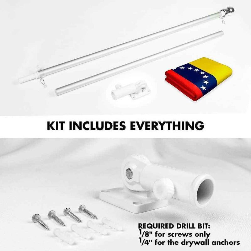 G128 Combo Pack: 6 Ft Tangle Free Spinning Flagpole (Silver) & Venezuela Flag 3x5 Ft Printed 150D Polyester, Brass Grommets (Flag Included) Aluminum Flag Pole