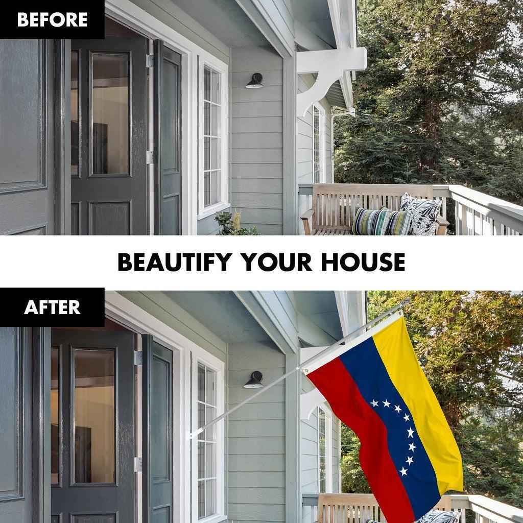 G128 Combo Pack: 6 Ft Tangle Free Spinning Flagpole (Silver) & Venezuela Flag 3x5 Ft Printed 150D Polyester, Brass Grommets (Flag Included) Aluminum Flag Pole