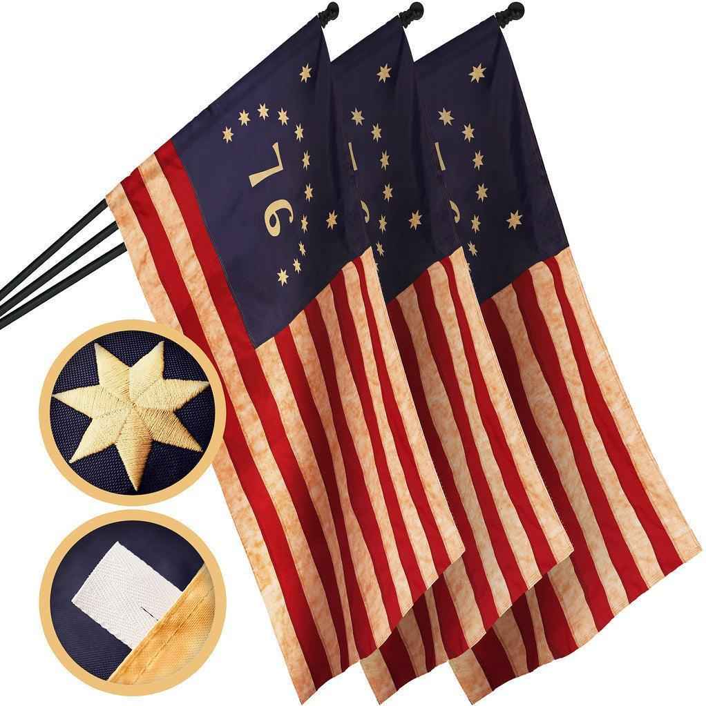 G128 3 Pack: Bennington 76 Tea-Stained Flag | 2.5x4 Ft | ToughWeave Pro Series Pole Sleeve Embroidered 420D Polyester | Historical Flag, Embroidered Design, High Quality, NO Flagpole Included