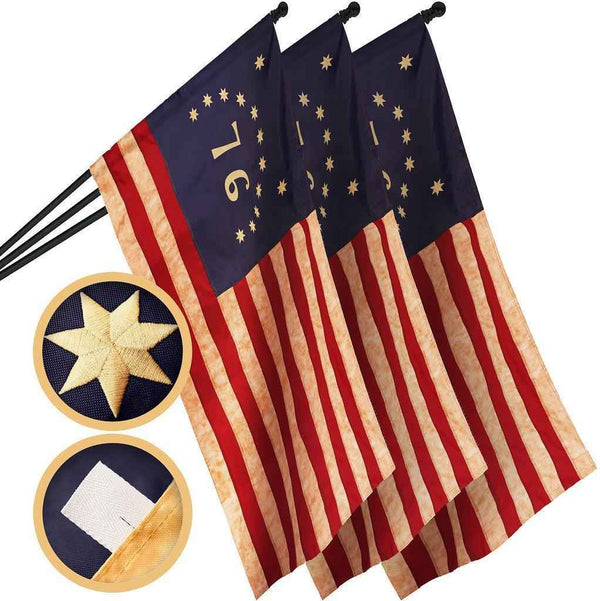 G128 3 Pack: Bennington 76 Tea-Stained Flag | 2.5x4 Ft | ToughWeave Pro Series Pole Sleeve Embroidered 420D Polyester | Historical Flag, Embroidered Design, High Quality, NO Flagpole Included
