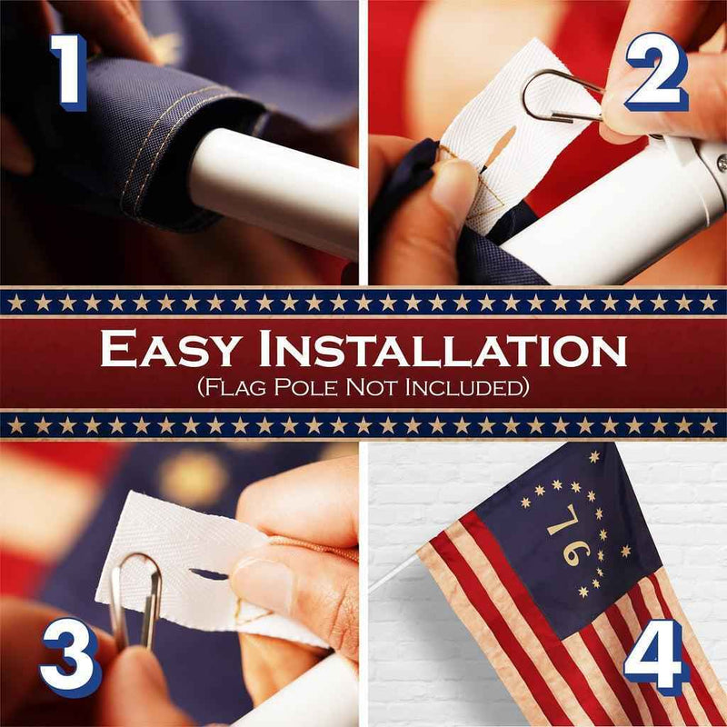 G128 3 Pack: Bennington 76 Tea-Stained Flag | 2.5x4 Ft | ToughWeave Pro Series Pole Sleeve Embroidered 420D Polyester | Historical Flag, Embroidered Design, High Quality, NO Flagpole Included