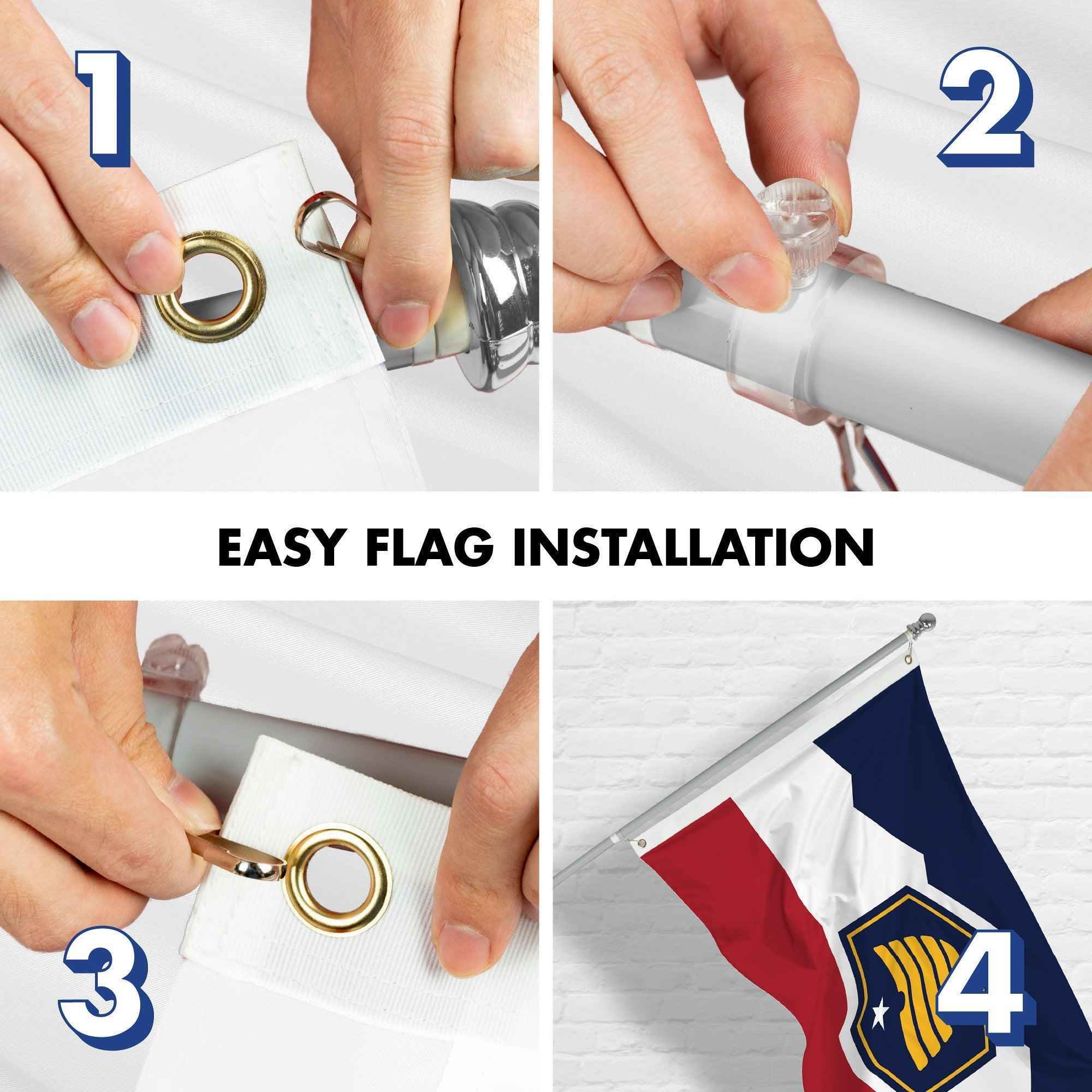 G128 Combo Pack: 6 Ft Tangle Free Aluminum Spinning Flagpole (Silver) & Utah 2023 New Version UT State Flag 3x5 Ft, LiteWeave Pro Series Printed 150D Polyester | Pole with Flag Included