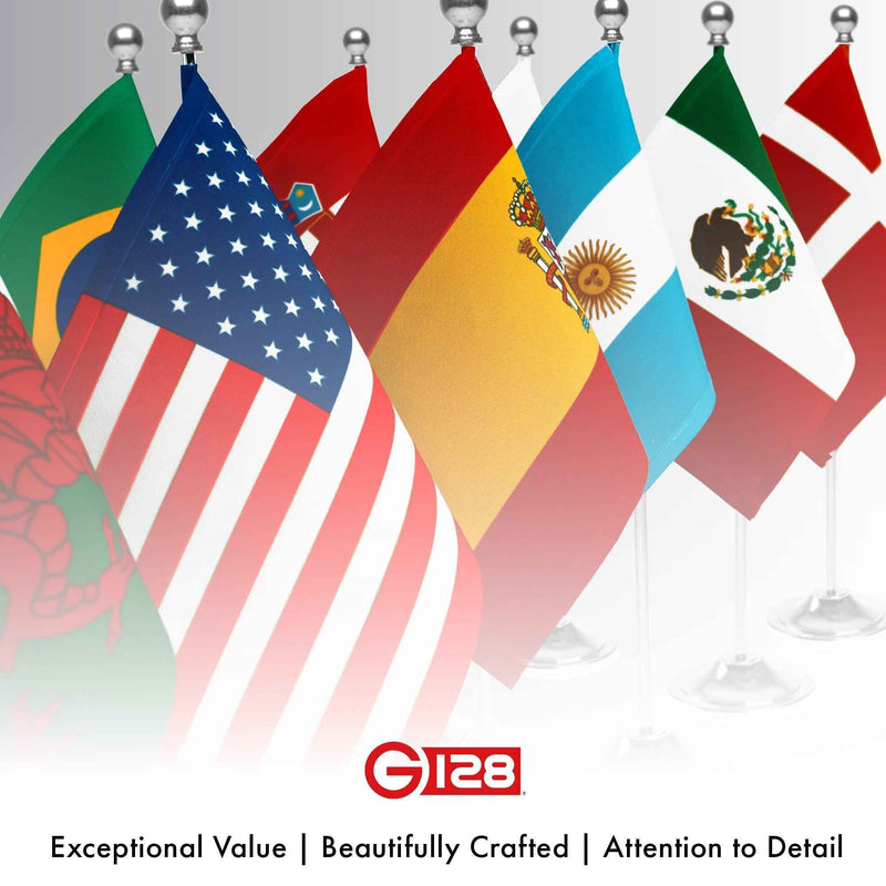 G128 France French Deluxe Desk Flag Set | 8.5x5.5 In | Printed 300D Polyester, with Silver Dome and Base, 15" Metal Pole, Decorations For Office, Home and Festival Events Celebration