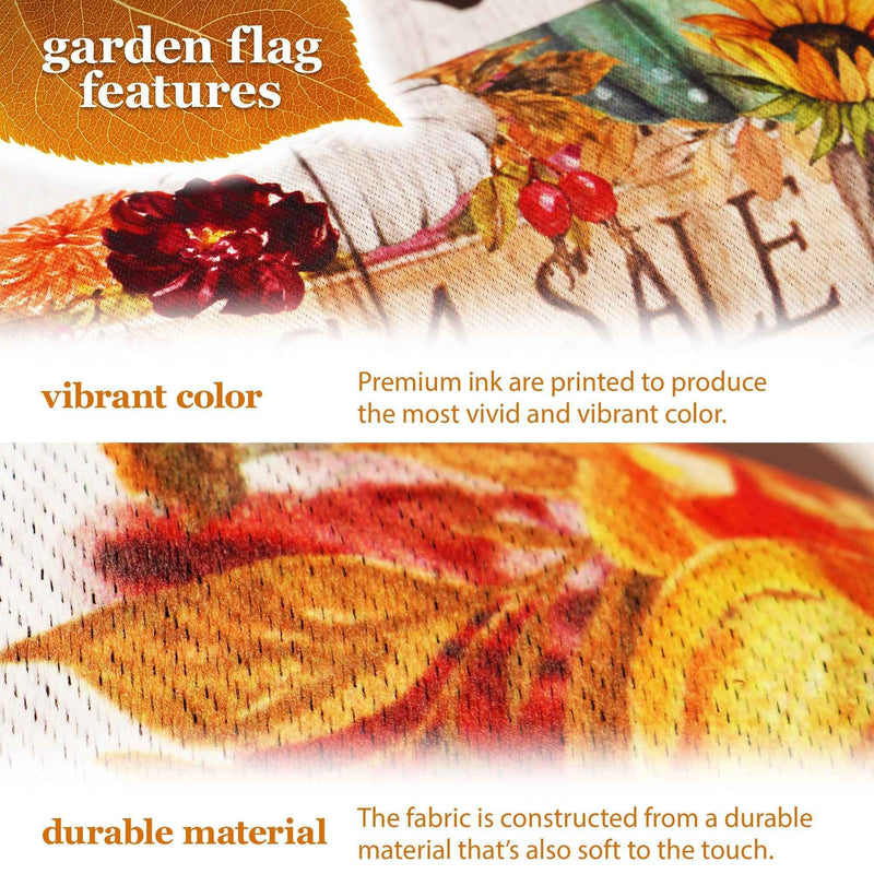 G128 Combo Pack: Garden Flag Stand Black 36 in x 16 in & Garden Flag Fall Decoration Gather Happy Moments Flower Truck 12"x18" Double-Sided Blockout Fabric