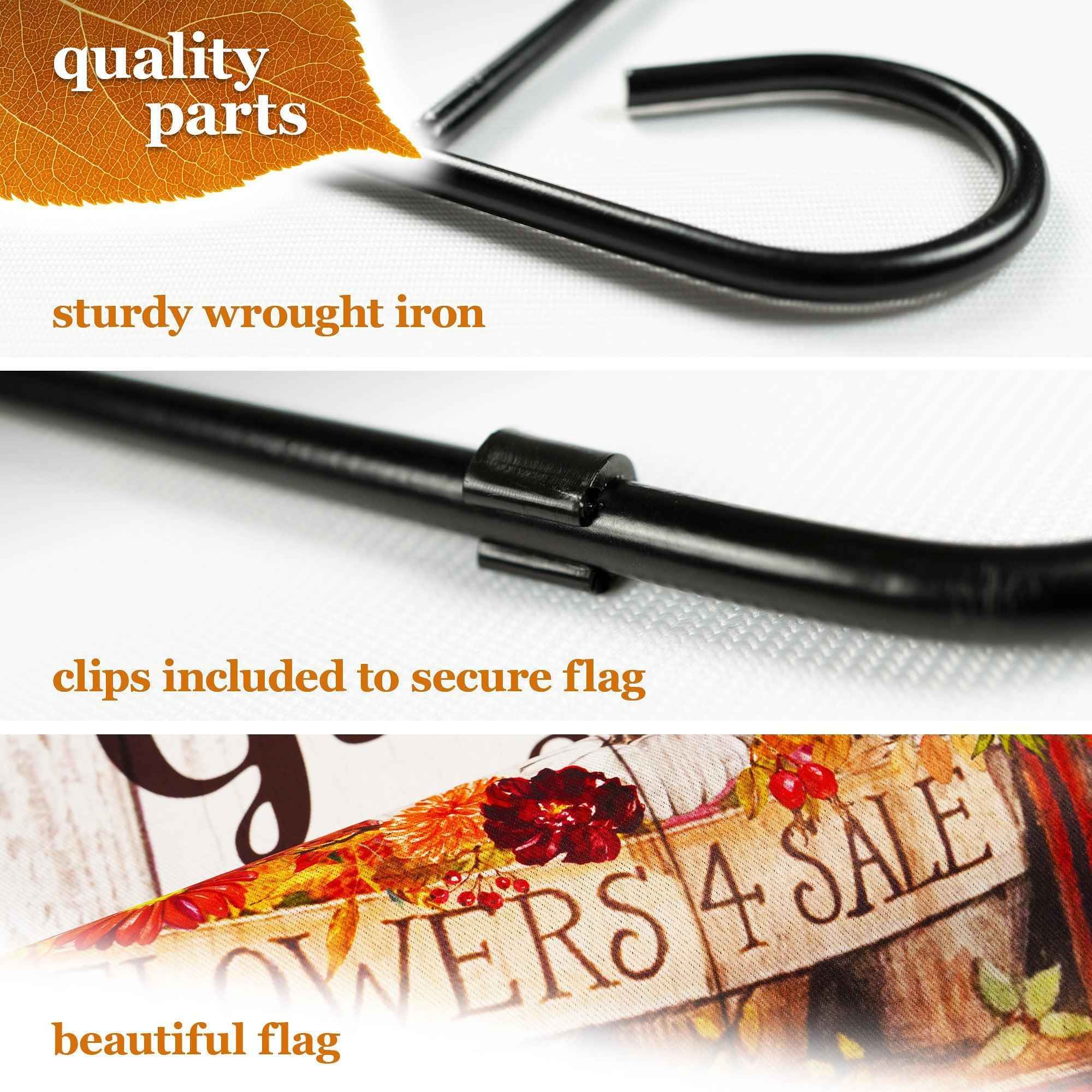 G128 Combo Pack: Garden Flag Stand Black 36 in x 16 in & Garden Flag Fall Decoration Gather Happy Moments Flower Truck 12"x18" Double-Sided Blockout Fabric