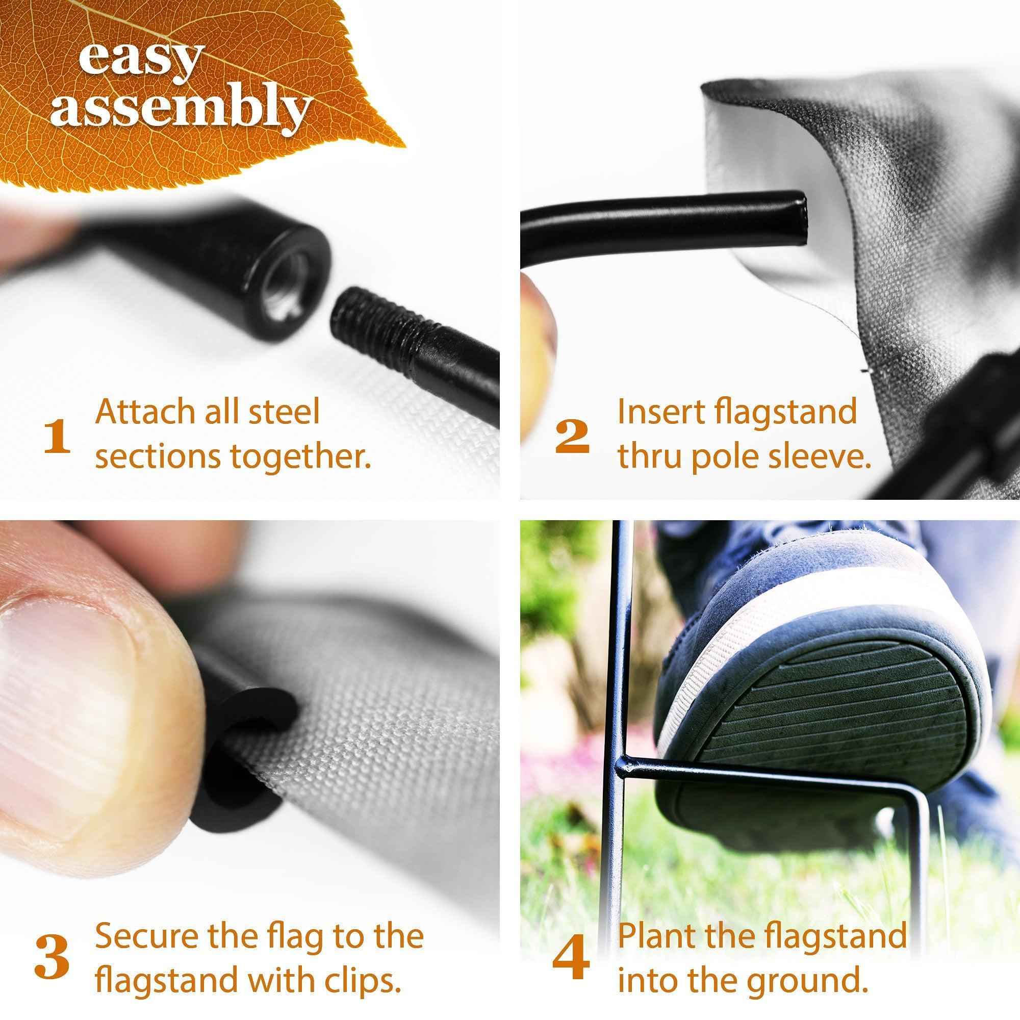 G128 Combo Pack: Garden Flag Stand Black 36 in x 16 in & Garden Flag Fall Decoration Gather Happy Moments Flower Truck 12"x18" Double-Sided Blockout Fabric