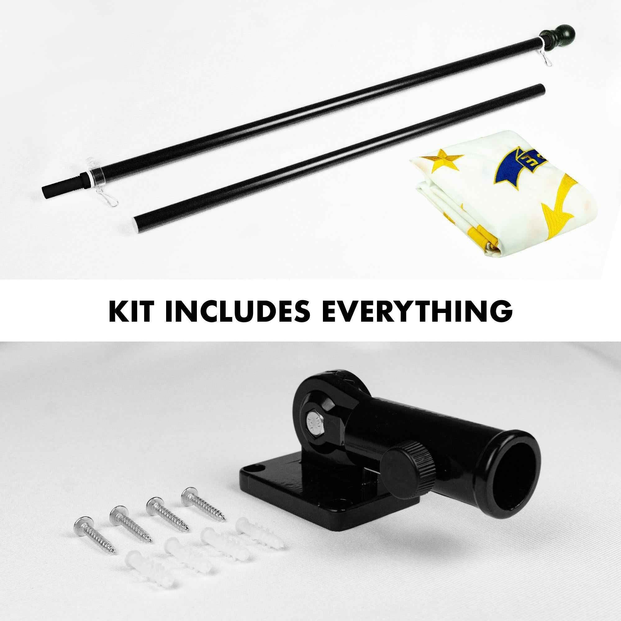 G128 Combo Pack: 5 Ft Tangle Free Aluminum Spinning Flagpole (Black) & Rhode Island RI State Flag 2.5x4 Ft, ToughWeave Series Embroidered 300D Polyester | Pole with Flag Included