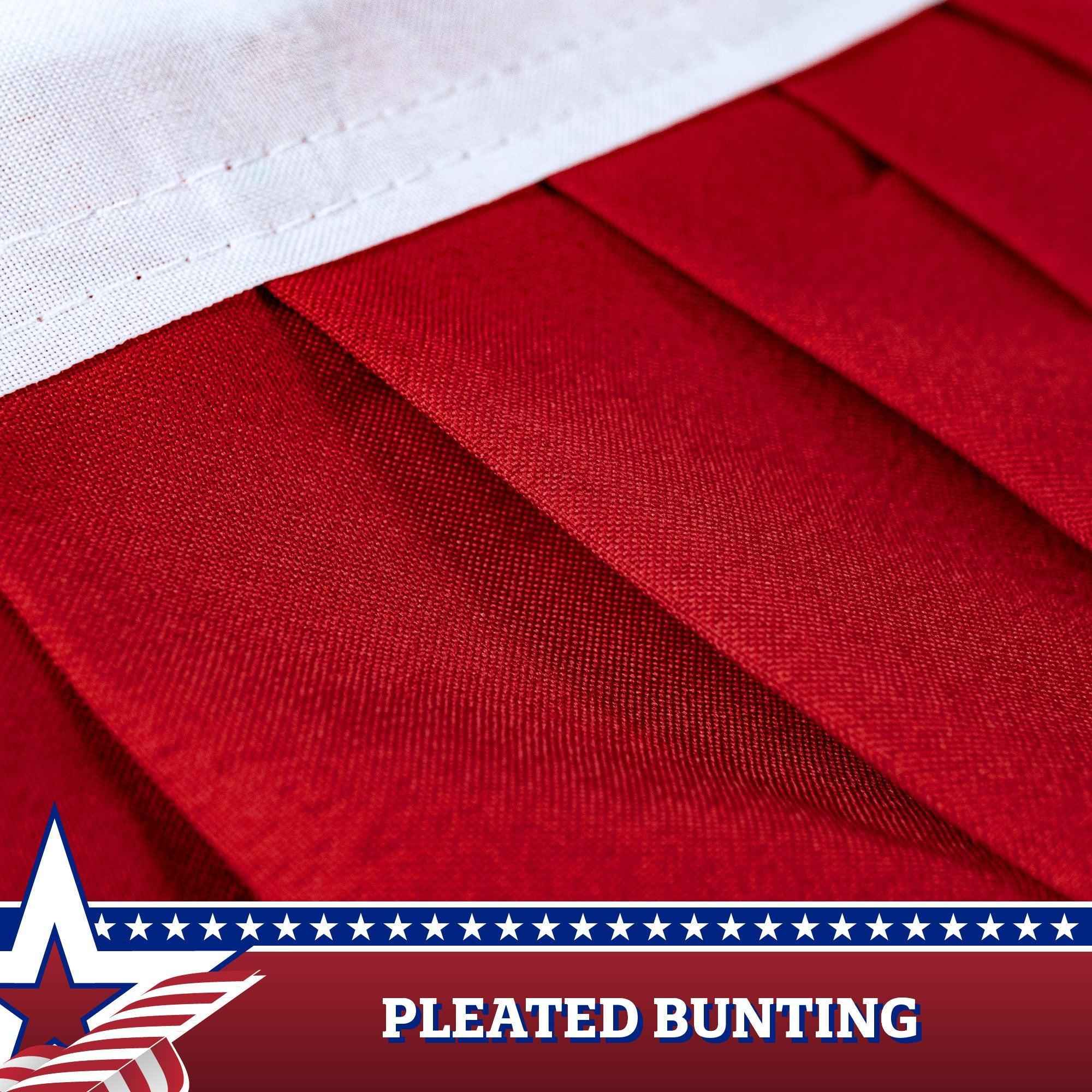 USA Pleated Fan Flag, 5x10 Feet American USA Bunting Decoration Flags Embroidered Patriotic Stars & Sewn Stripes Canvas Header Brass Grommets