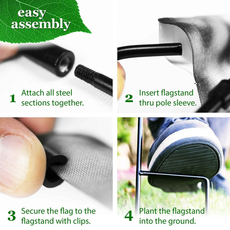 G128 Combo Pack: Garden Flag Stand Black 36 in x 16 in & Garden Flag Happy Easter Decoration Rabbit Gnome in Truck 12"x18" Double-Sided Blockout Fabric