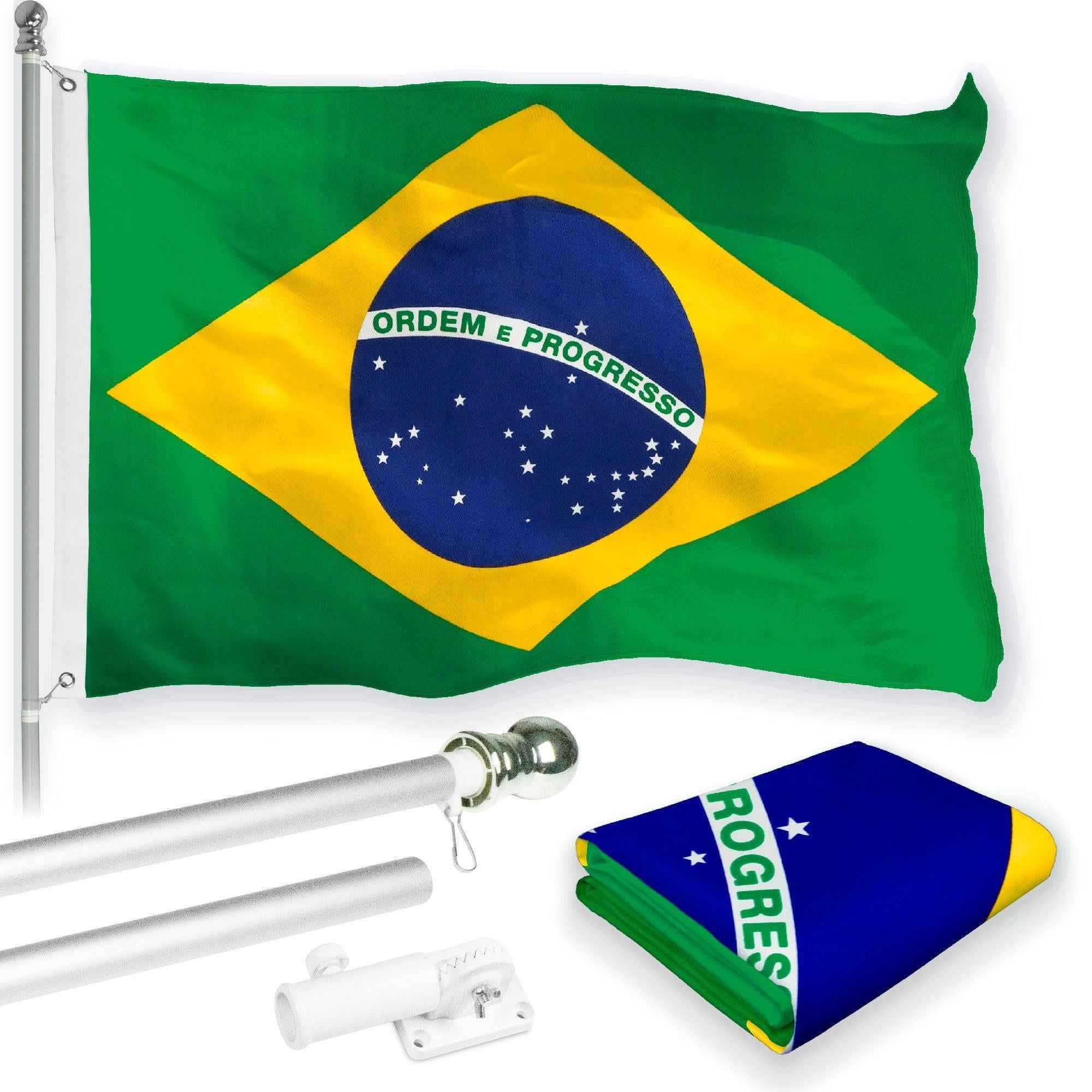 G128 Combo Pack: 6 Feet Tangle Free Spinning Flagpole (Silver) Brazil Brazilian Flag 3x5 ft Printed 150D Brass Grommets (Flag Included) Aluminum Flag Pole