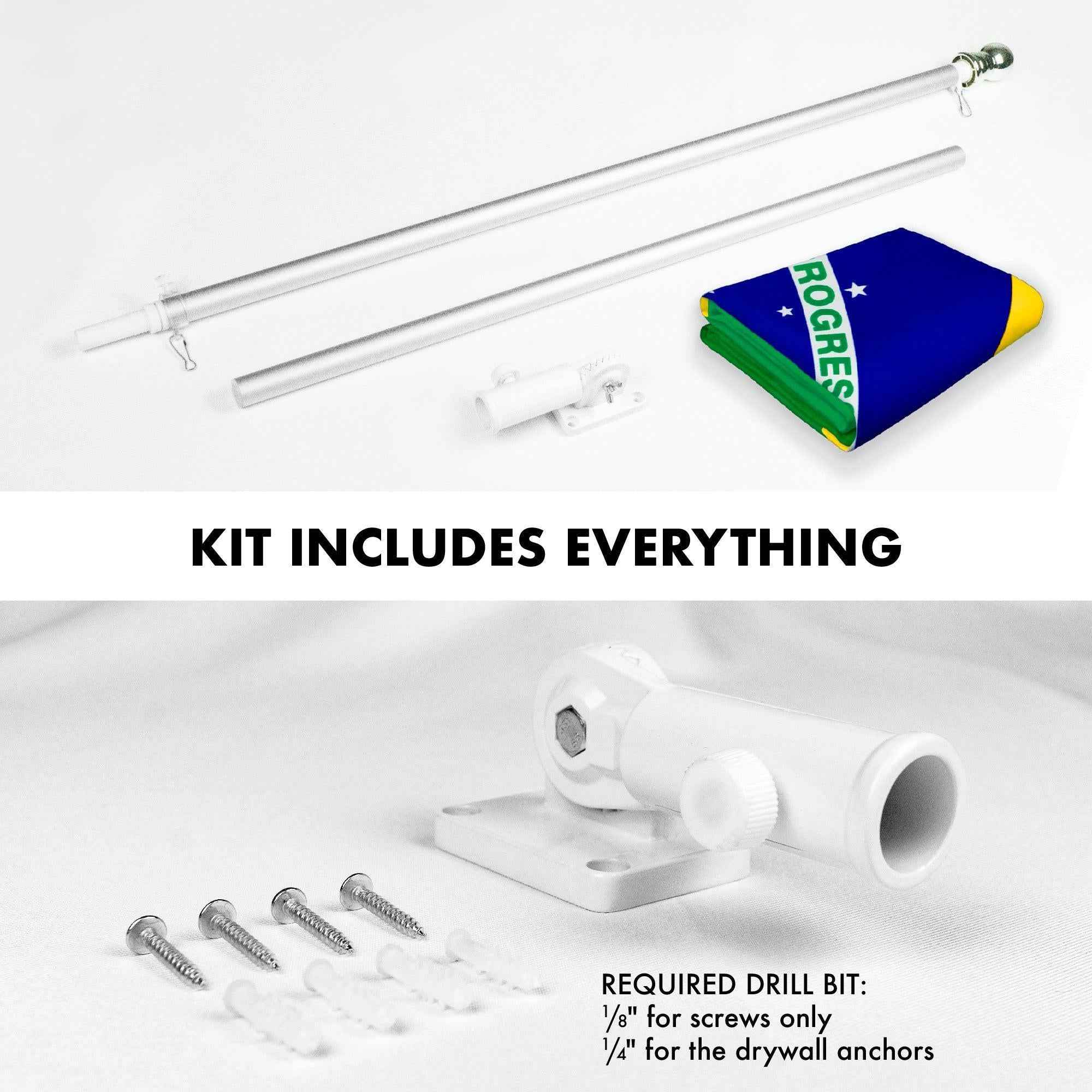 G128 Combo Pack: 6 Feet Tangle Free Spinning Flagpole (Silver) Brazil Brazilian Flag 3x5 ft Printed 150D Brass Grommets (Flag Included) Aluminum Flag Pole