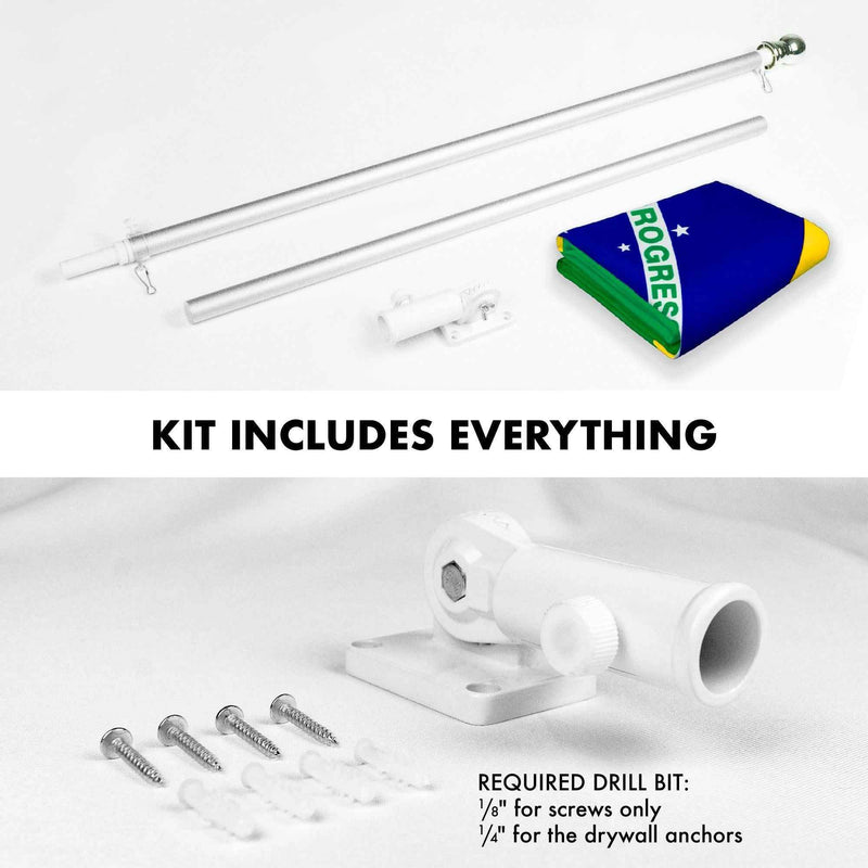 G128 Combo Pack: 6 Feet Tangle Free Spinning Flagpole (Silver) Brazil Brazilian Flag 3x5 ft Printed 150D Brass Grommets (Flag Included) Aluminum Flag Pole