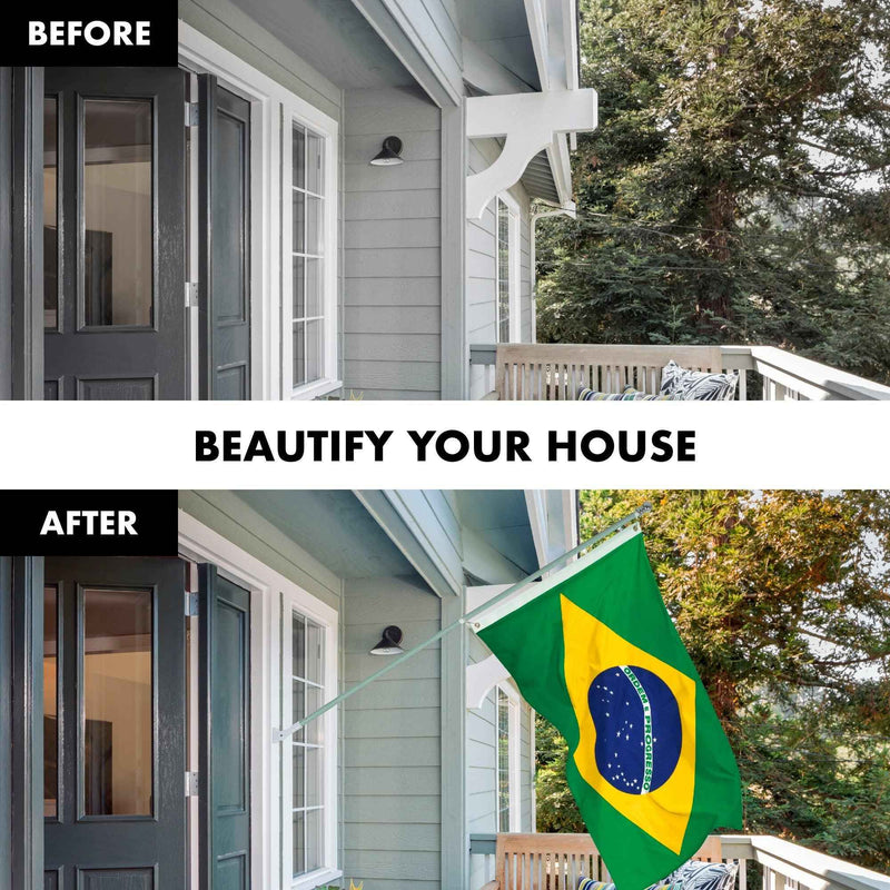 G128 Combo Pack: 6 Feet Tangle Free Spinning Flagpole (Silver) Brazil Brazilian Flag 3x5 ft Printed 150D Brass Grommets (Flag Included) Aluminum Flag Pole