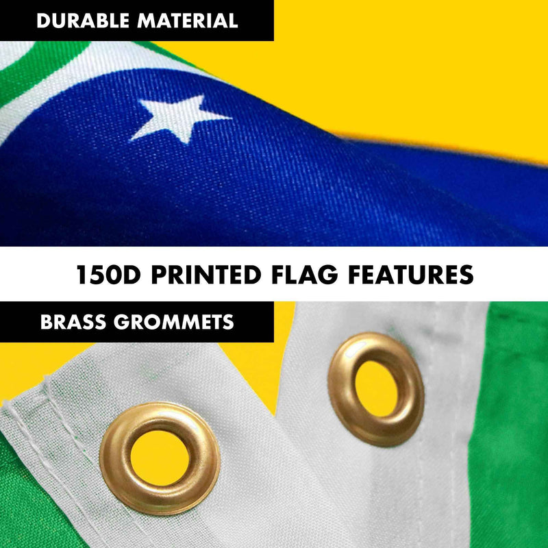 G128 Combo Pack: 6 Feet Tangle Free Spinning Flagpole (Silver) Brazil Brazilian Flag 3x5 ft Printed 150D Brass Grommets (Flag Included) Aluminum Flag Pole