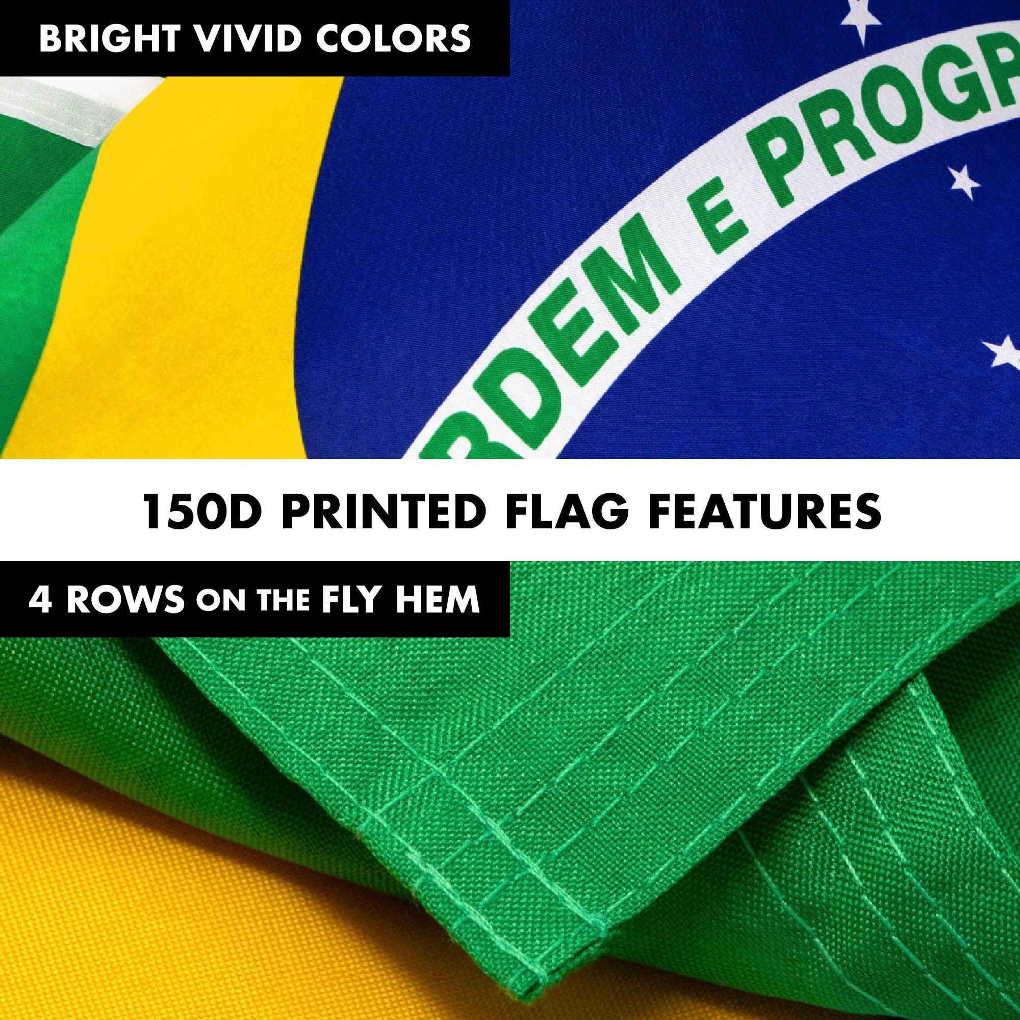 G128 Combo Pack: 6 Feet Tangle Free Spinning Flagpole (Silver) Brazil Brazilian Flag 3x5 ft Printed 150D Brass Grommets (Flag Included) Aluminum Flag Pole