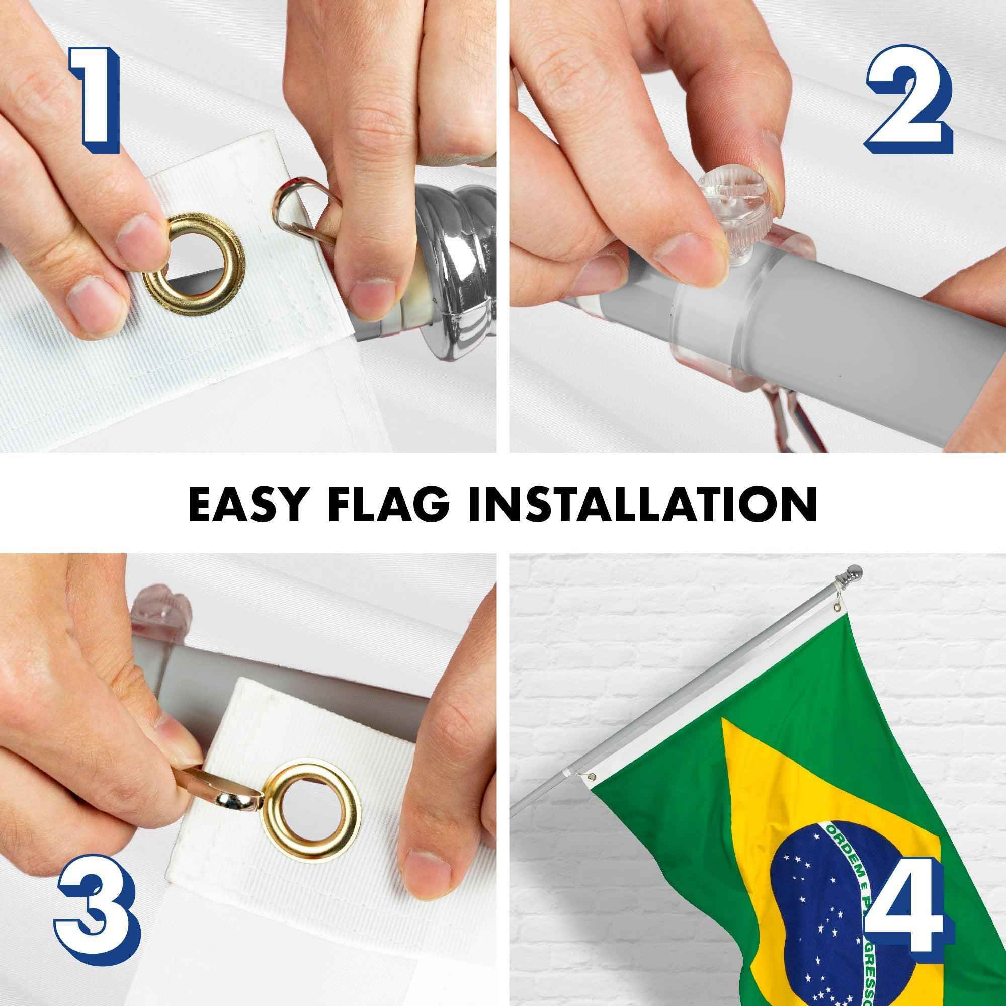 G128 Combo Pack: 6 Feet Tangle Free Spinning Flagpole (Silver) Brazil Brazilian Flag 3x5 ft Printed 150D Brass Grommets (Flag Included) Aluminum Flag Pole