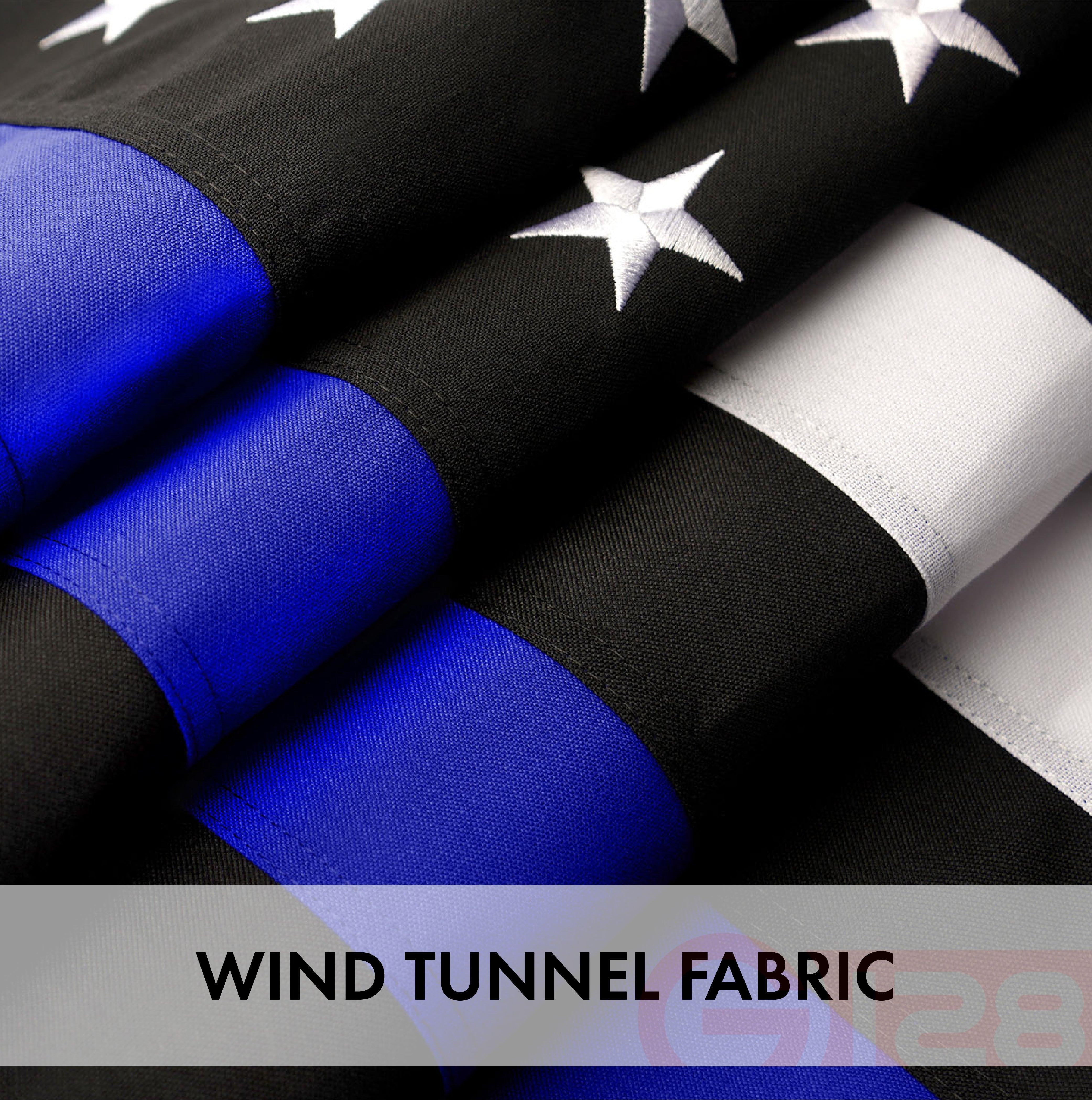 G128 - Thin Blue Line Flag 4x6 FT Embroidered Heavy Duty 220GSM Tough Spun Polyester U.S. American Flag Brass Grommets Honoring Men and Women of Law Enforcement Black White and Blue US Flag - GreatEagleInc