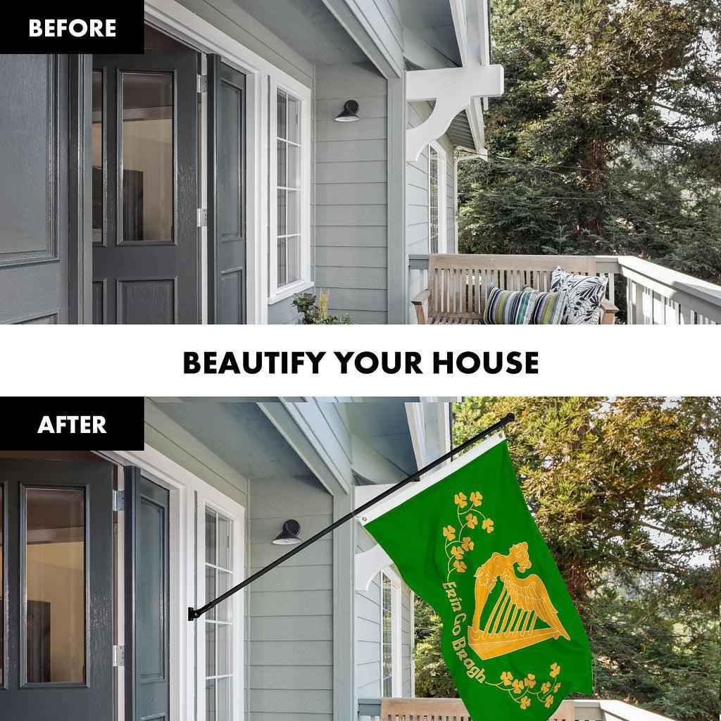 G128 Combo Pack: 6 Ft Tangle Free Spinning Flagpole (Black) & Erin Go Bragh Flag 3x5 Ft Printed 150D Polyester, Brass Grommets (Flag Included) Aluminum Flag Pole