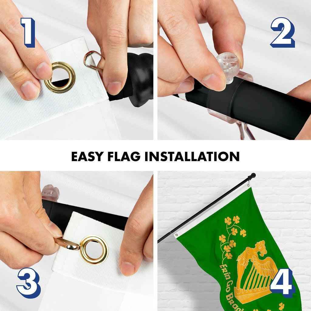 G128 Combo Pack: 6 Ft Tangle Free Spinning Flagpole (Black) & Erin Go Bragh Flag 3x5 Ft Printed 150D Polyester, Brass Grommets (Flag Included) Aluminum Flag Pole