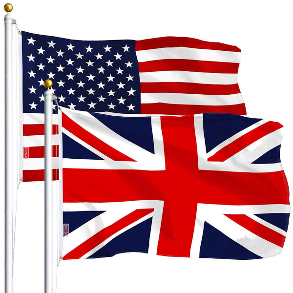 G128 Combo Pack: USA American Flag 3x5 Ft 75D Printed Stars & United Kingdom (Union Jack) Flag 3x5 Ft 75D Printed