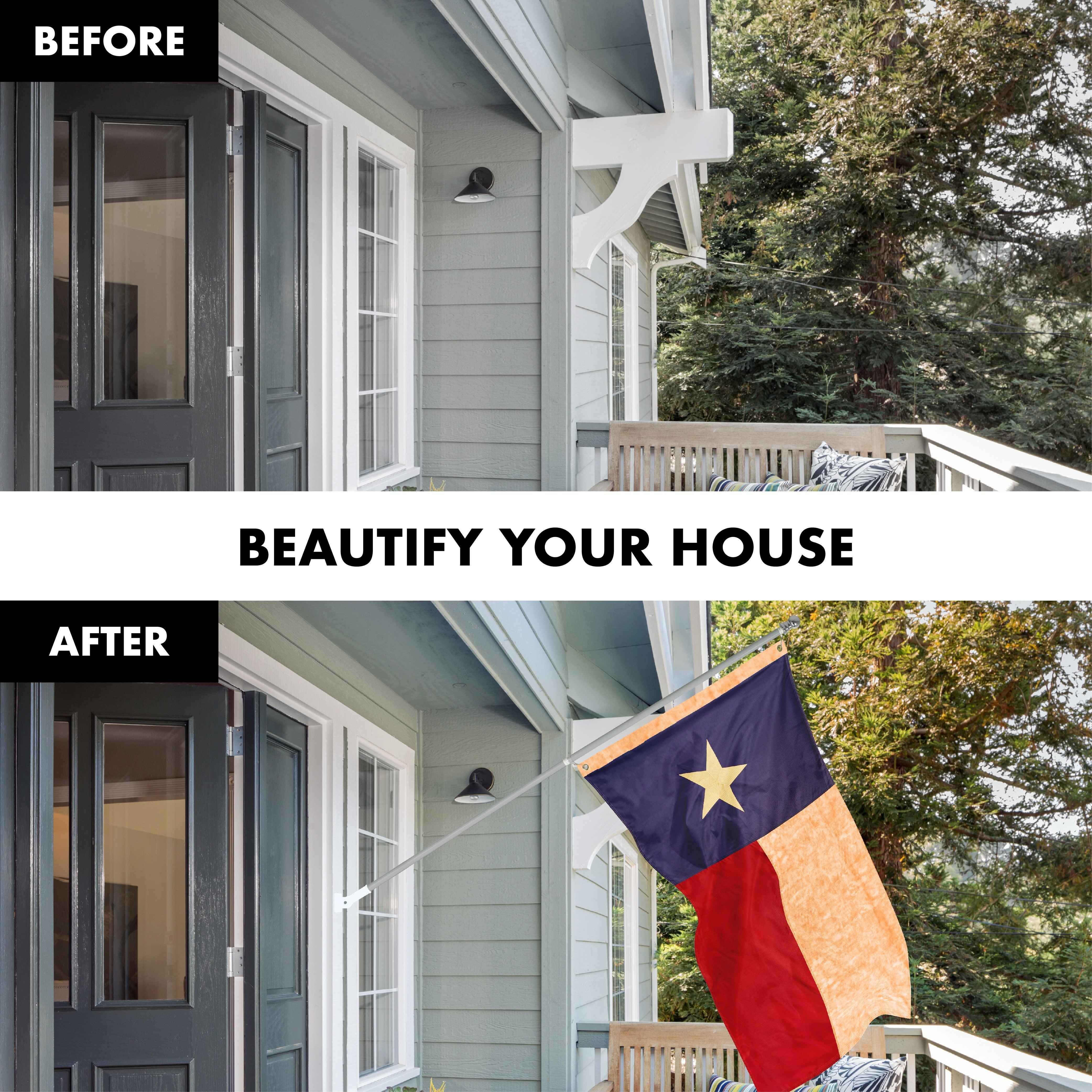 G128 Combo Pack: 5 Ft Tangle Free Aluminum Spinning Flagpole (Silver) & Texas Tea-Stained Flag 2x3 Ft, ToughWeave Pro Series Embroidered 420D Polyester | Pole with Flag Included