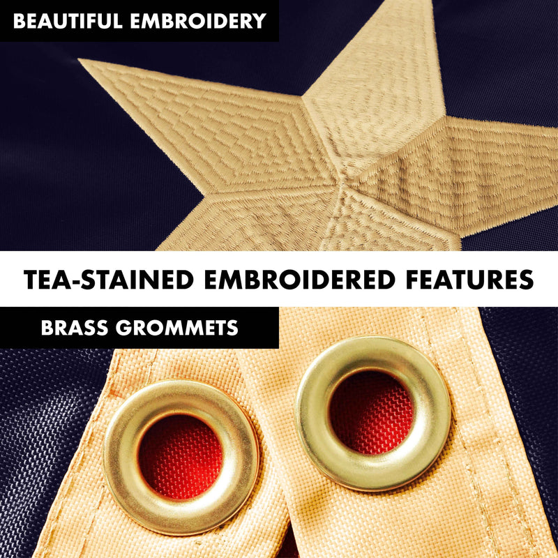 G128 Combo Pack: 5 Ft Tangle Free Aluminum Spinning Flagpole (Silver) & Texas Tea-Stained Flag 2x3 Ft, ToughWeave Pro Series Embroidered 420D Polyester | Pole with Flag Included