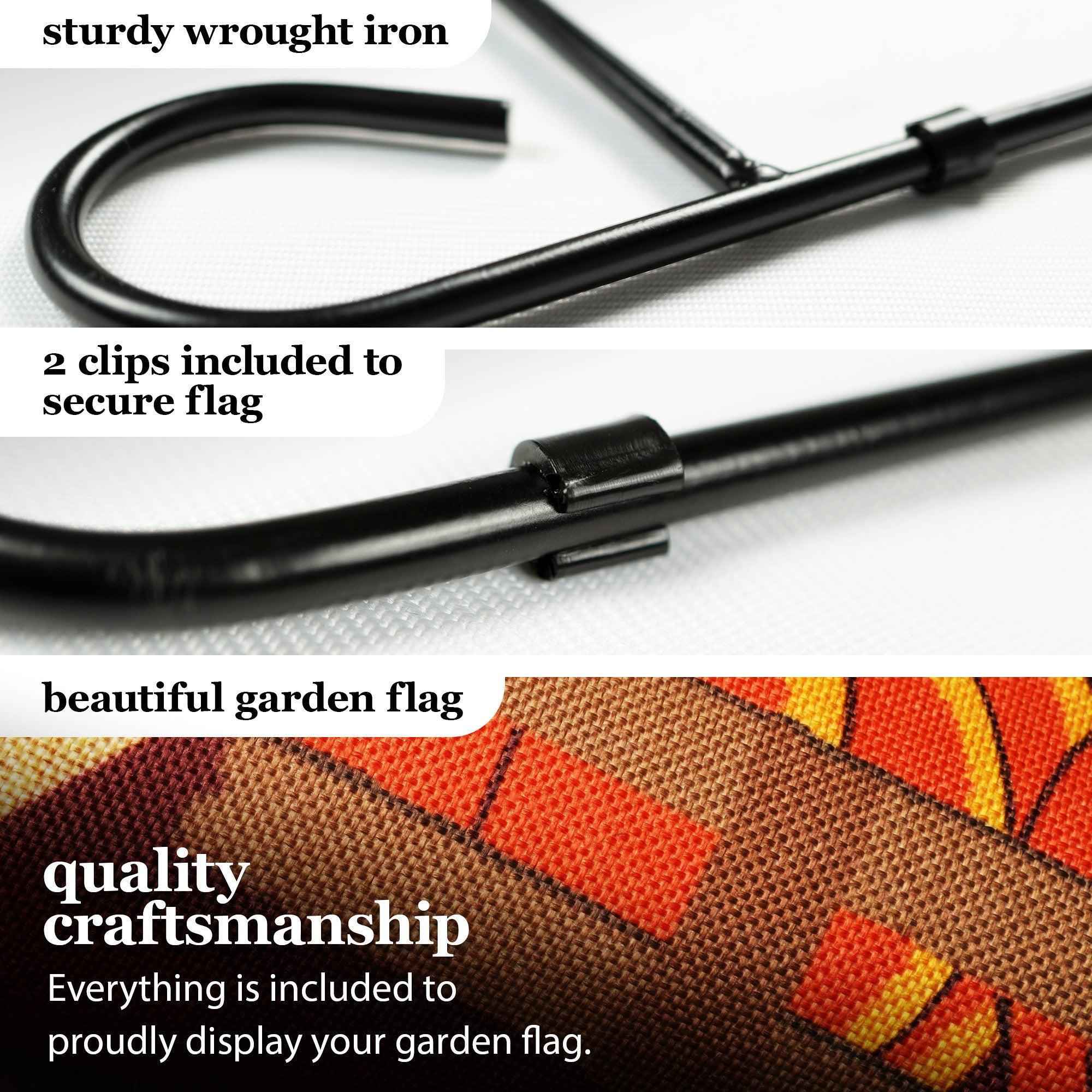 G128 Combo Pack: Garden Flag Stand Black 36 in x 16 in & Garden Flag Fall Decoration Pumpkins in Truck Bed 12"x18" Double-Sided Burlap Fabric