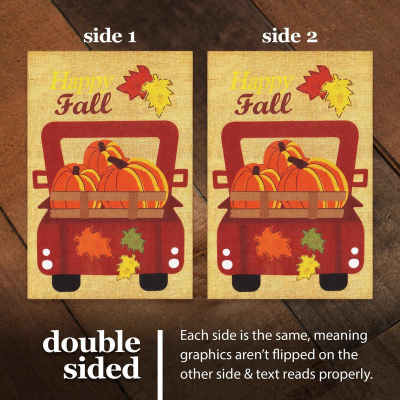 G128 Combo Pack: Garden Flag Stand Black 36 in x 16 in & Garden Flag Fall Decoration Pumpkins in Truck Bed 12"x18" Double-Sided Burlap Fabric