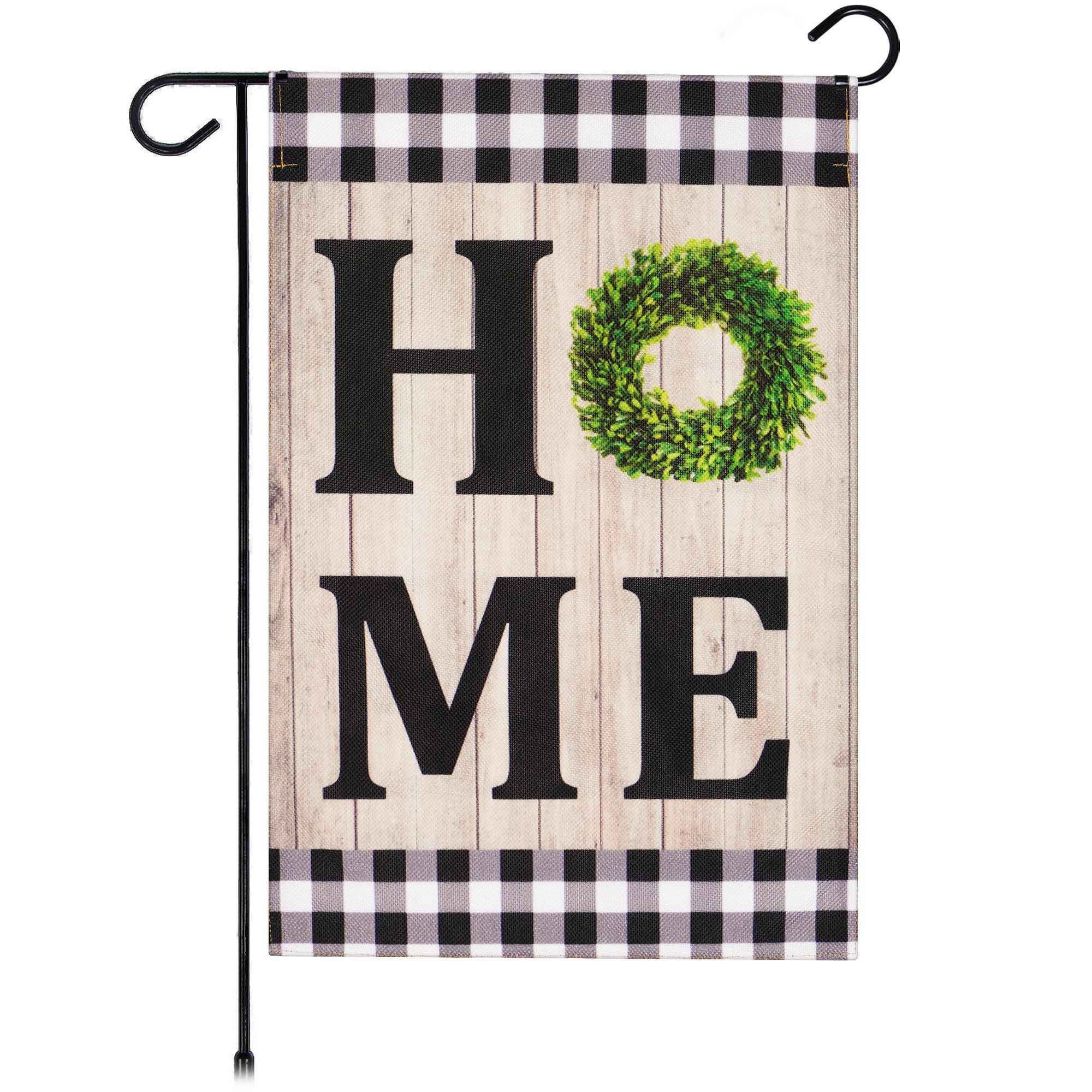 G128 Garden Flag Home Sweet Home Wreath | 12x18 Inch | Printed Burlap Polyester - Everyday Decoration