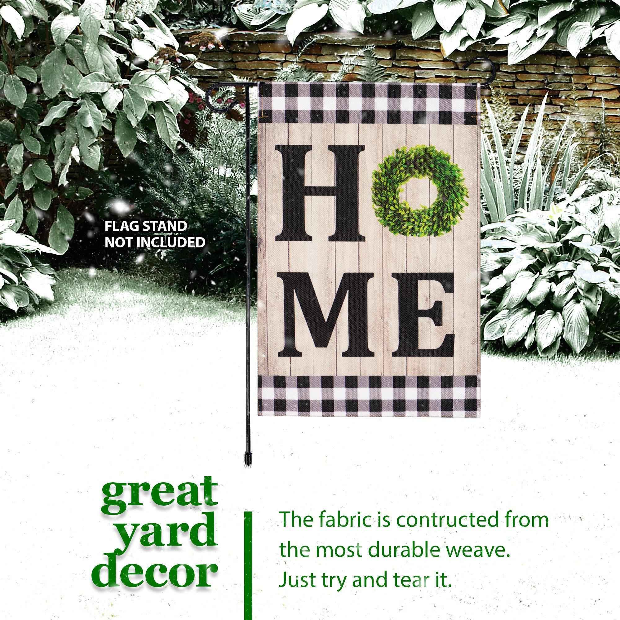 G128 Garden Flag Home Sweet Home Wreath | 12x18 Inch | Printed Burlap Polyester - Everyday Decoration