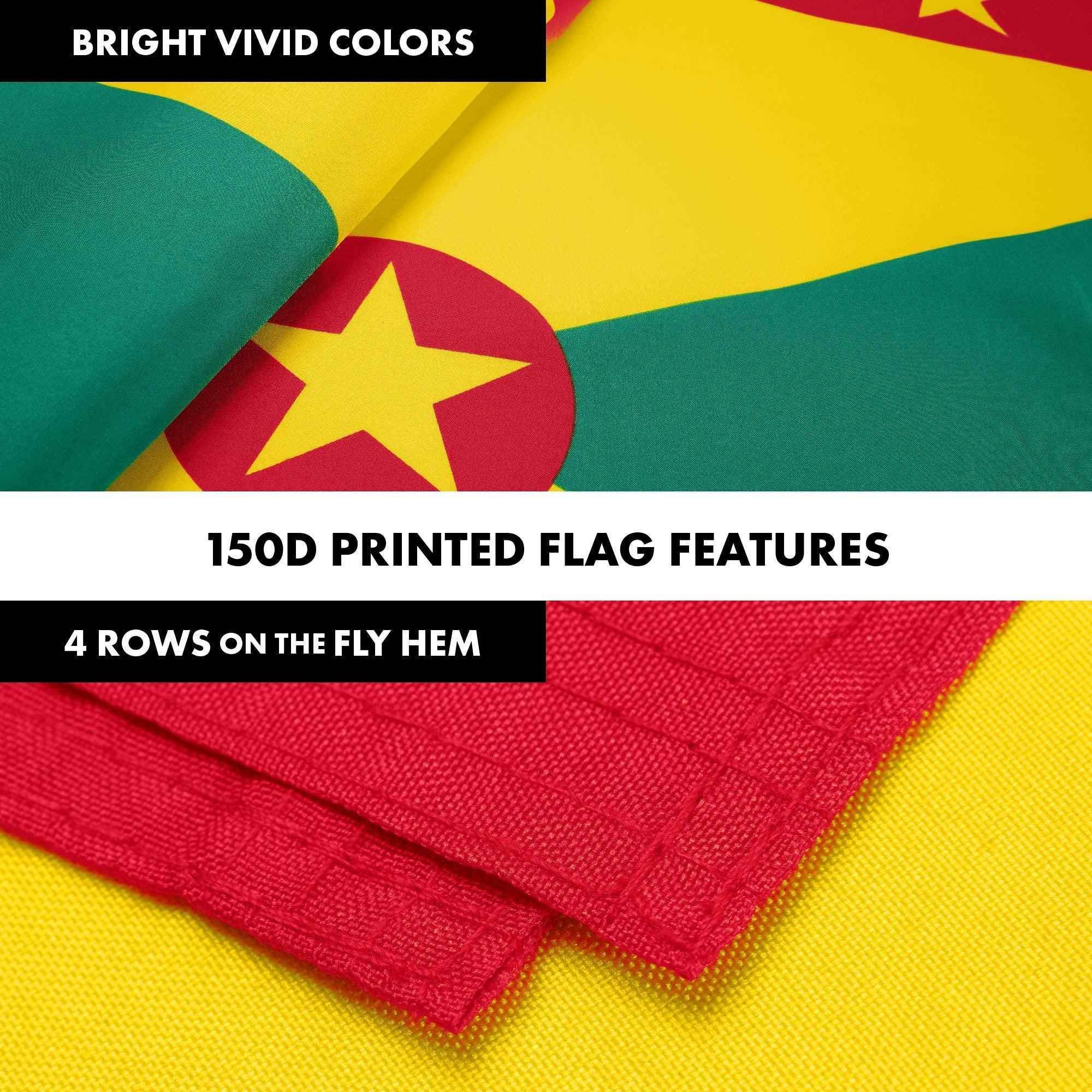 G128 Combo Pack: 6 Ft Tangle Free Aluminum Spinning Flagpole (White) & Grenada Grenadian Flag 3x5 Ft, LiteWeave Pro Series Printed 150D Polyester | Pole with Flag Included