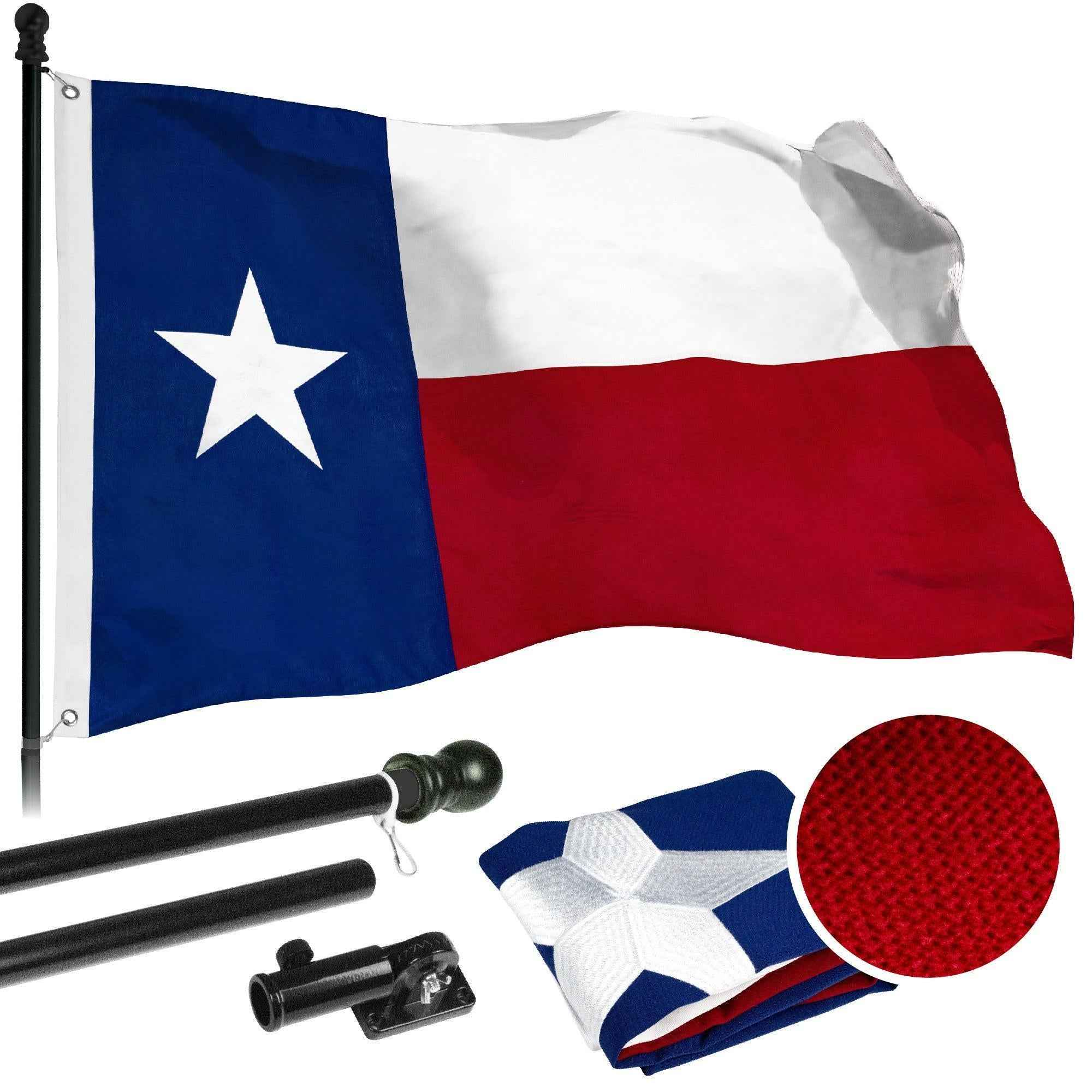 G128 - 6 Feet Tangle Free Spinning Flagpole (Black) Texas Flag Brass Grommets Spun Polyester 3x5 ft (Flag Included) Aluminum Flag Pole