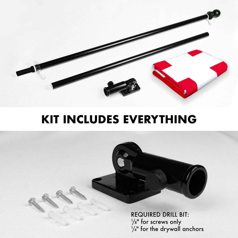 G128 Combo Pack: 6 Feet Tangle Free Spinning Flagpole (Black) Denmark Danish Flag 3x5 ft Printed 150D Brass Grommets (Flag Included) Aluminum Flag Pole