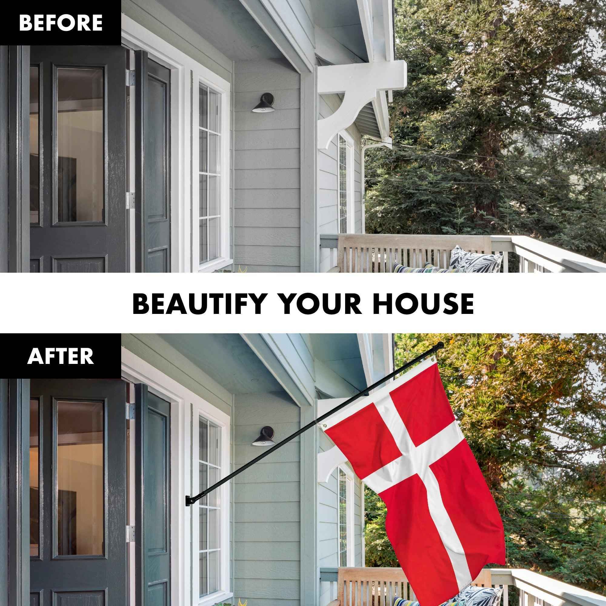 G128 Combo Pack: 6 Feet Tangle Free Spinning Flagpole (Black) Denmark Danish Flag 3x5 ft Printed 150D Brass Grommets (Flag Included) Aluminum Flag Pole
