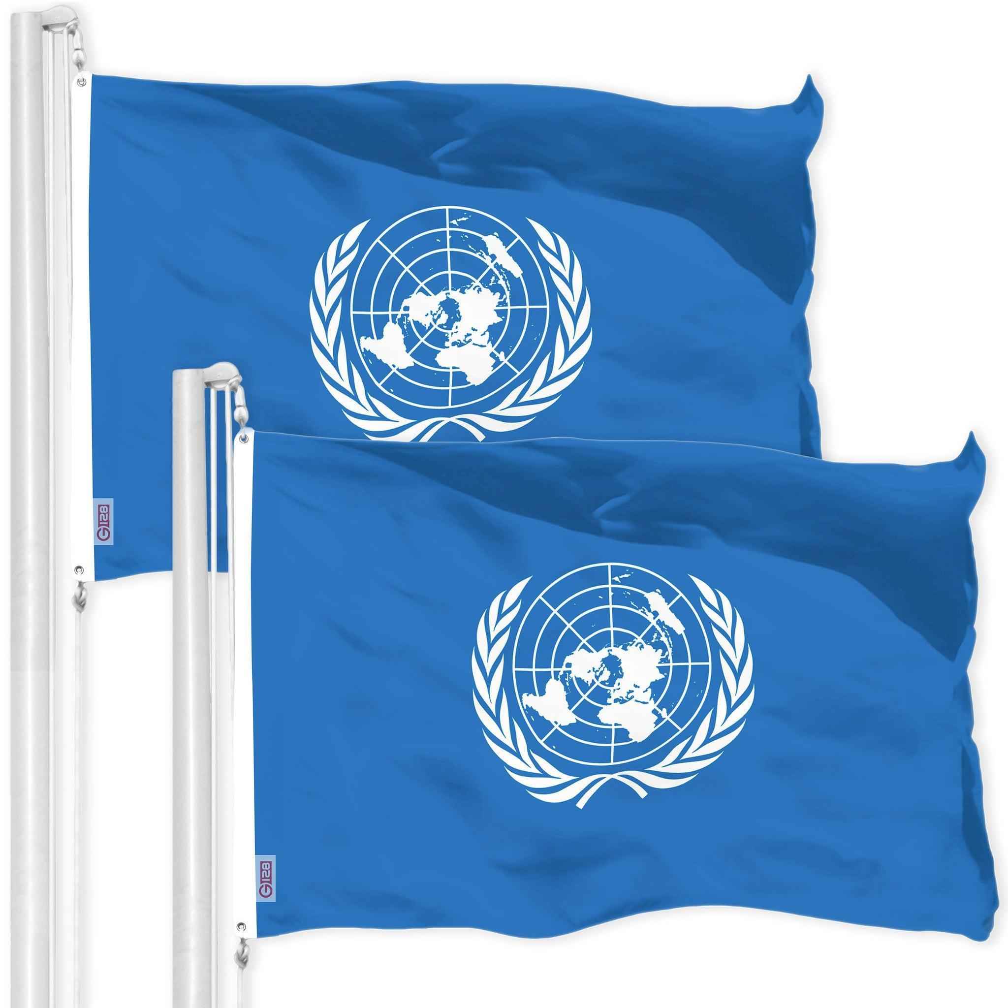 G128 2 Pack: United Nations Flag | 3x5 Ft | LiteWeave Pro Series Printed 150D Polyester | Indoor/Outdoor, Vibrant Colors, Brass Grommets, Thicker and More Durable Than 100D 75D Polyester