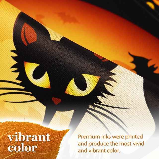 G128 Garden Flag Happy Halloween Black Cat and Ghosts | 12x18 Inch | Printed Blockout Polyester - Halloween Fall Decoration