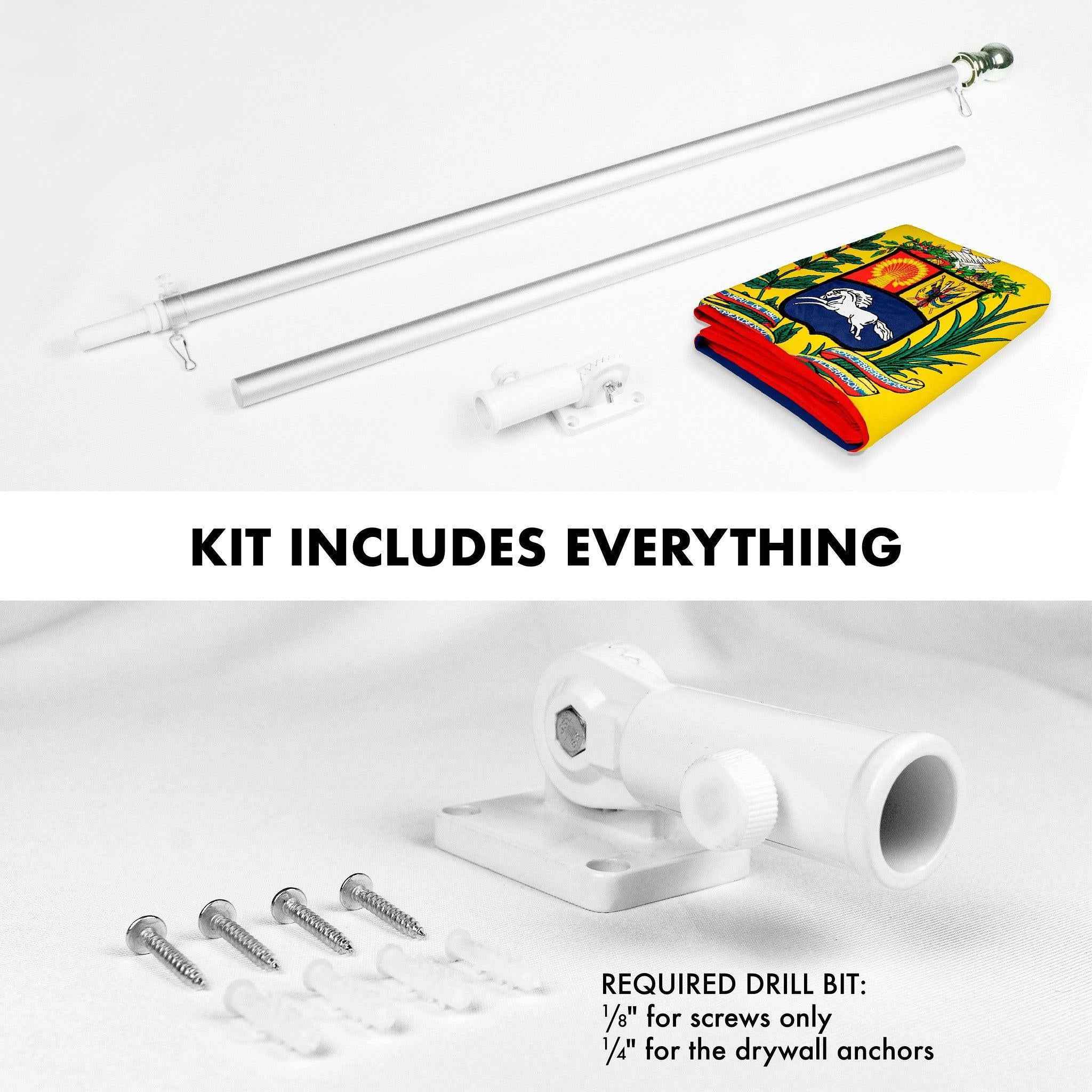 G128 Combo Pack: 6 Ft Tangle Free Aluminum Spinning Flagpole (Silver) & Venezuela Venezuelan Flag 3x5 Ft, Double ToughWeave Series Double Sided Embroidered 210D Polyester | Pole with Flag Included