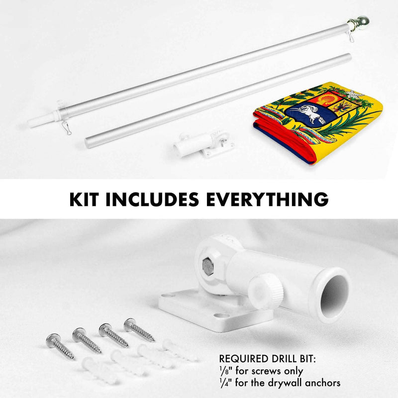 G128 Combo Pack: 6 Ft Tangle Free Aluminum Spinning Flagpole (Silver) & Venezuela Venezuelan Flag 3x5 Ft, Double ToughWeave Series Double Sided Embroidered 210D Polyester | Pole with Flag Included