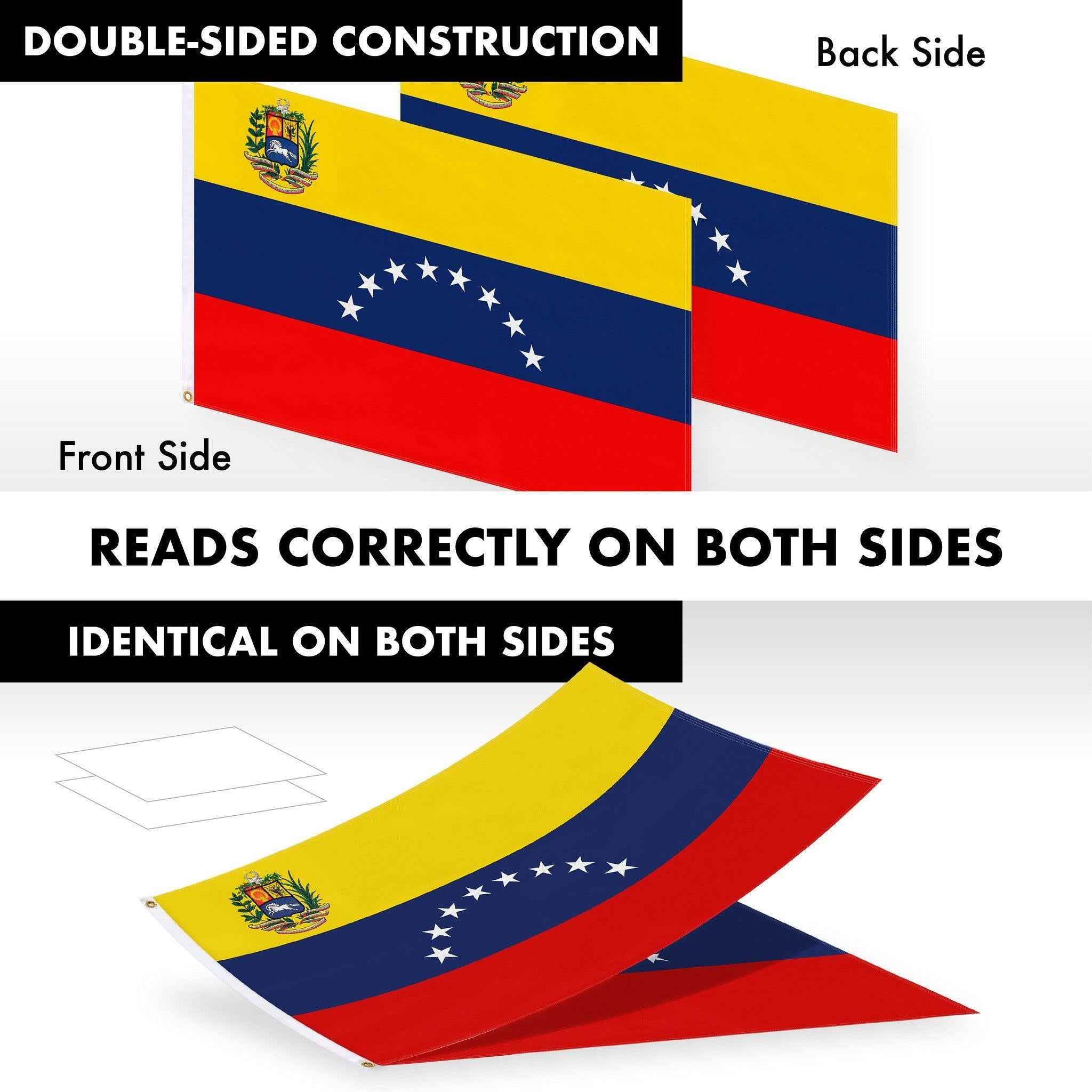 G128 Combo Pack: 6 Ft Tangle Free Aluminum Spinning Flagpole (Silver) & Venezuela Venezuelan Flag 3x5 Ft, Double ToughWeave Series Double Sided Embroidered 210D Polyester | Pole with Flag Included