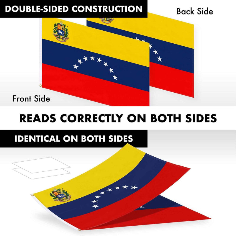 G128 Combo Pack: 6 Ft Tangle Free Aluminum Spinning Flagpole (Silver) & Venezuela Venezuelan Flag 3x5 Ft, Double ToughWeave Series Double Sided Embroidered 210D Polyester | Pole with Flag Included