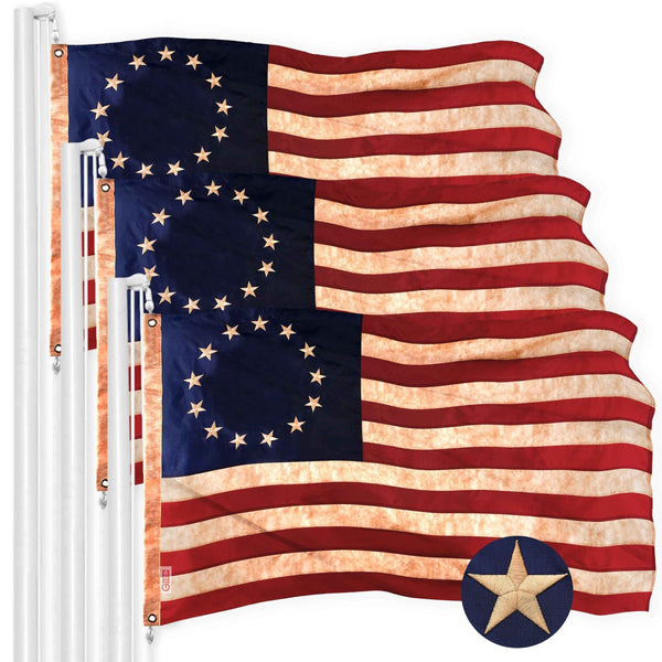 G128 3 Pack: Betsy Ross Tea-Stained Flag | 4x6 Ft | ToughWeave Pro Series Embroidered 420D Polyester | Historical Flag
