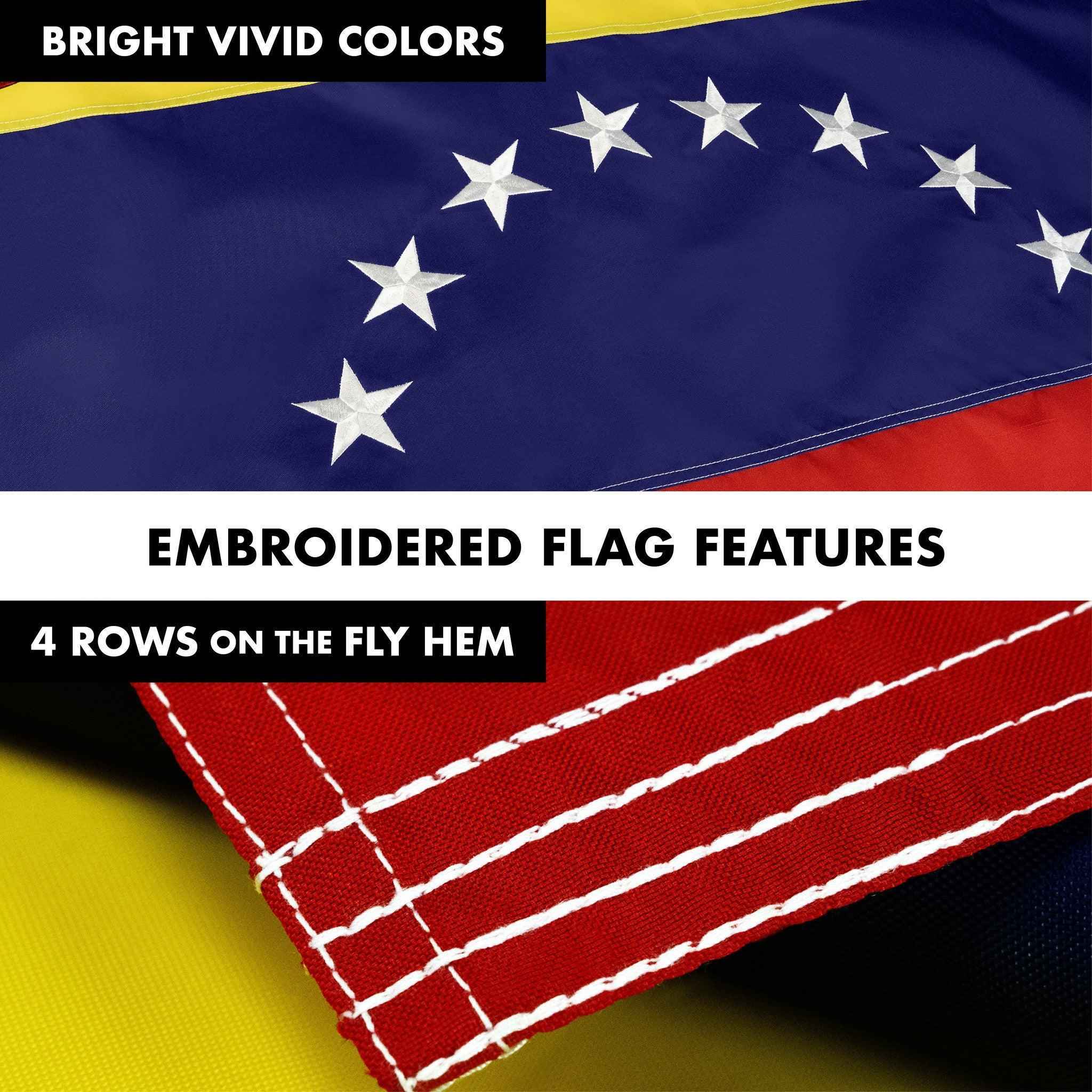 G128 Combo Pack: 6 Ft Tangle Free Aluminum Spinning Flagpole (Silver) & Venezuela Venezuelan Flag 3x5 Ft, Double ToughWeave Series Double Sided Embroidered 210D Polyester | Pole with Flag Included