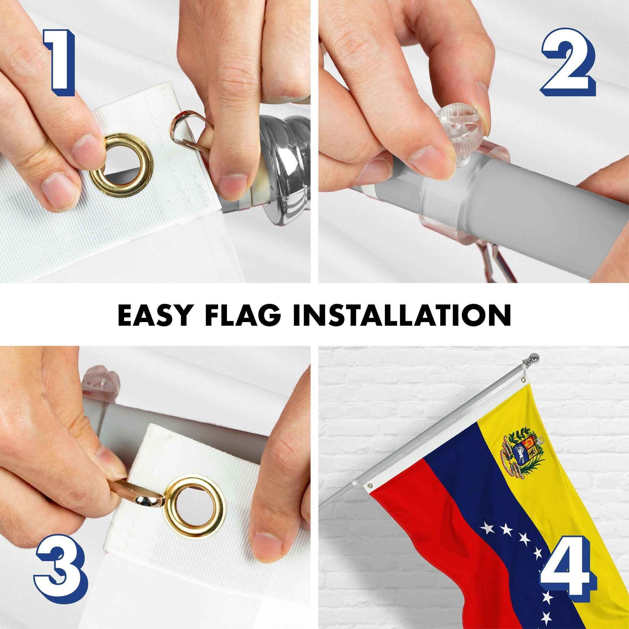 G128 Combo Pack: 6 Ft Tangle Free Aluminum Spinning Flagpole (Silver) & Venezuela Venezuelan Flag 3x5 Ft, Double ToughWeave Series Double Sided Embroidered 210D Polyester | Pole with Flag Included