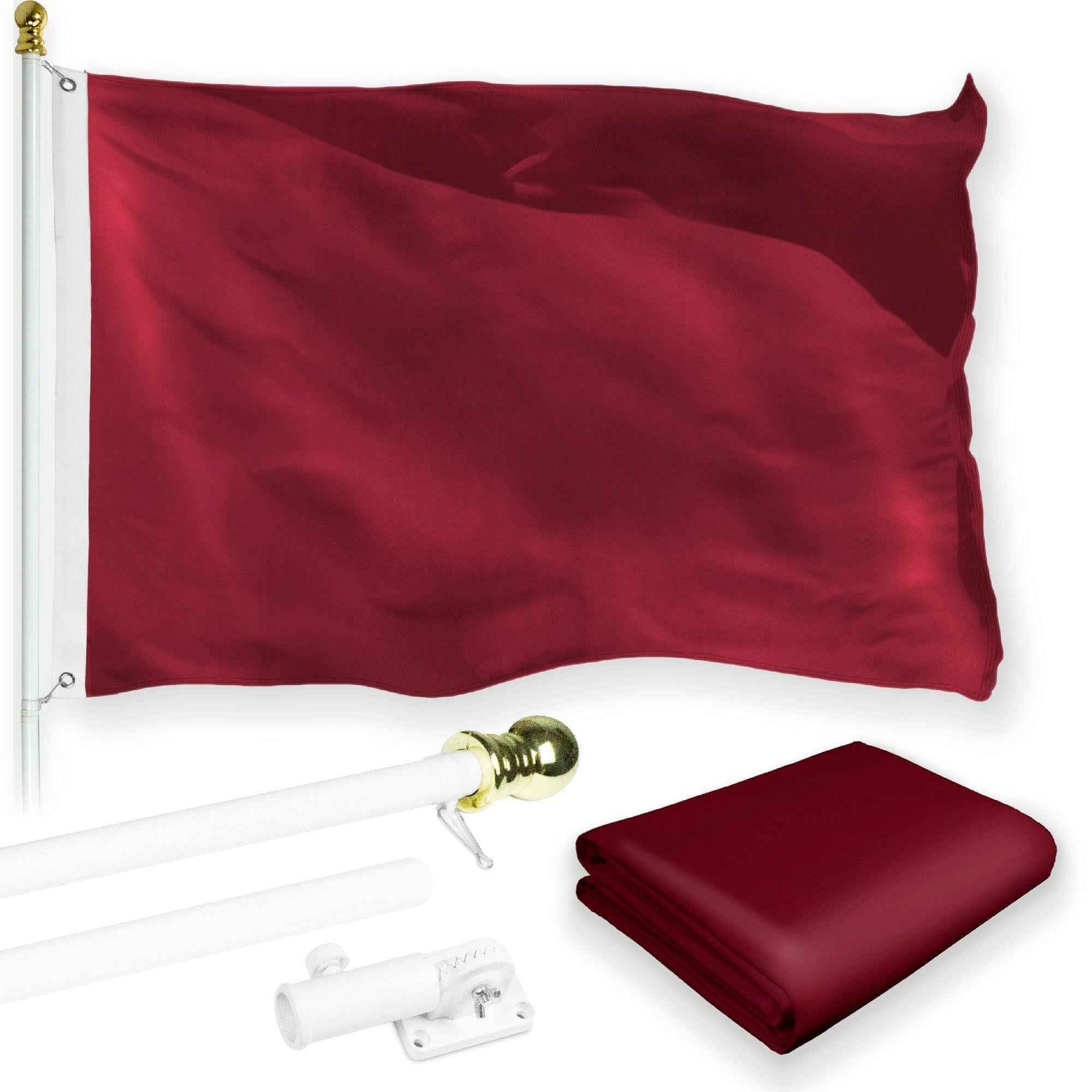 G128 Combo Pack: 6 Feet Tangle Free Spinning Flagpole (White) Solid Burgundy Flag 3x5 ft Printed 150D Brass Grommets (Flag Included) Aluminum Flag Pole