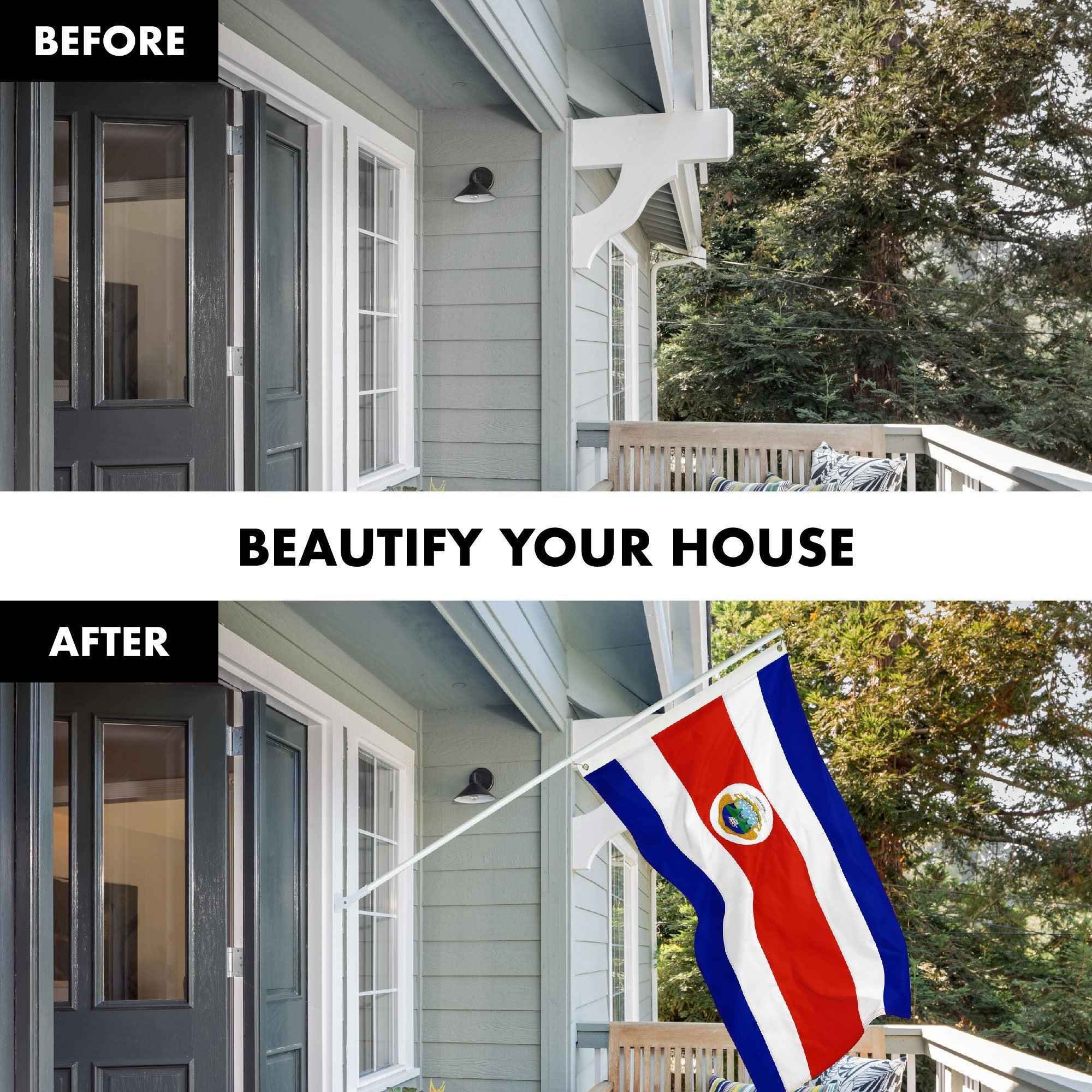 G128 Combo Pack: 6 Ft Tangle Free Aluminum Spinning Flagpole (White) & Costa Rica Costa Rican Flag 3x5 Ft, ToughWeave Series Embroidered 300D Polyester | Pole with Flag Included