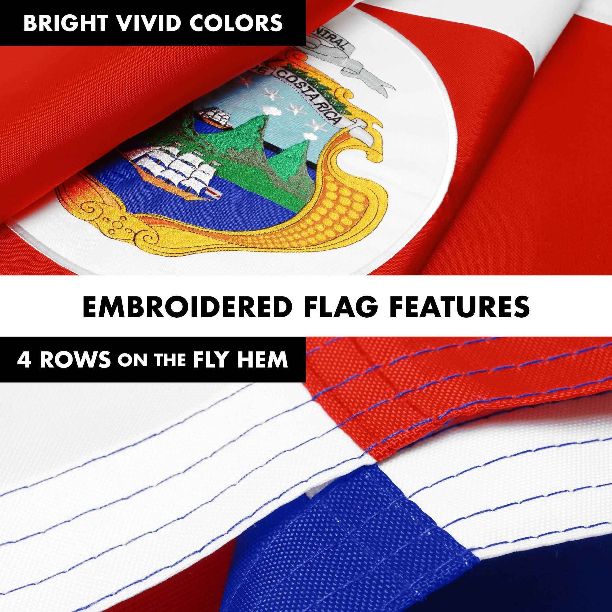 G128 Combo Pack: 6 Ft Tangle Free Aluminum Spinning Flagpole (White) & Costa Rica Costa Rican Flag 3x5 Ft, ToughWeave Series Embroidered 300D Polyester | Pole with Flag Included